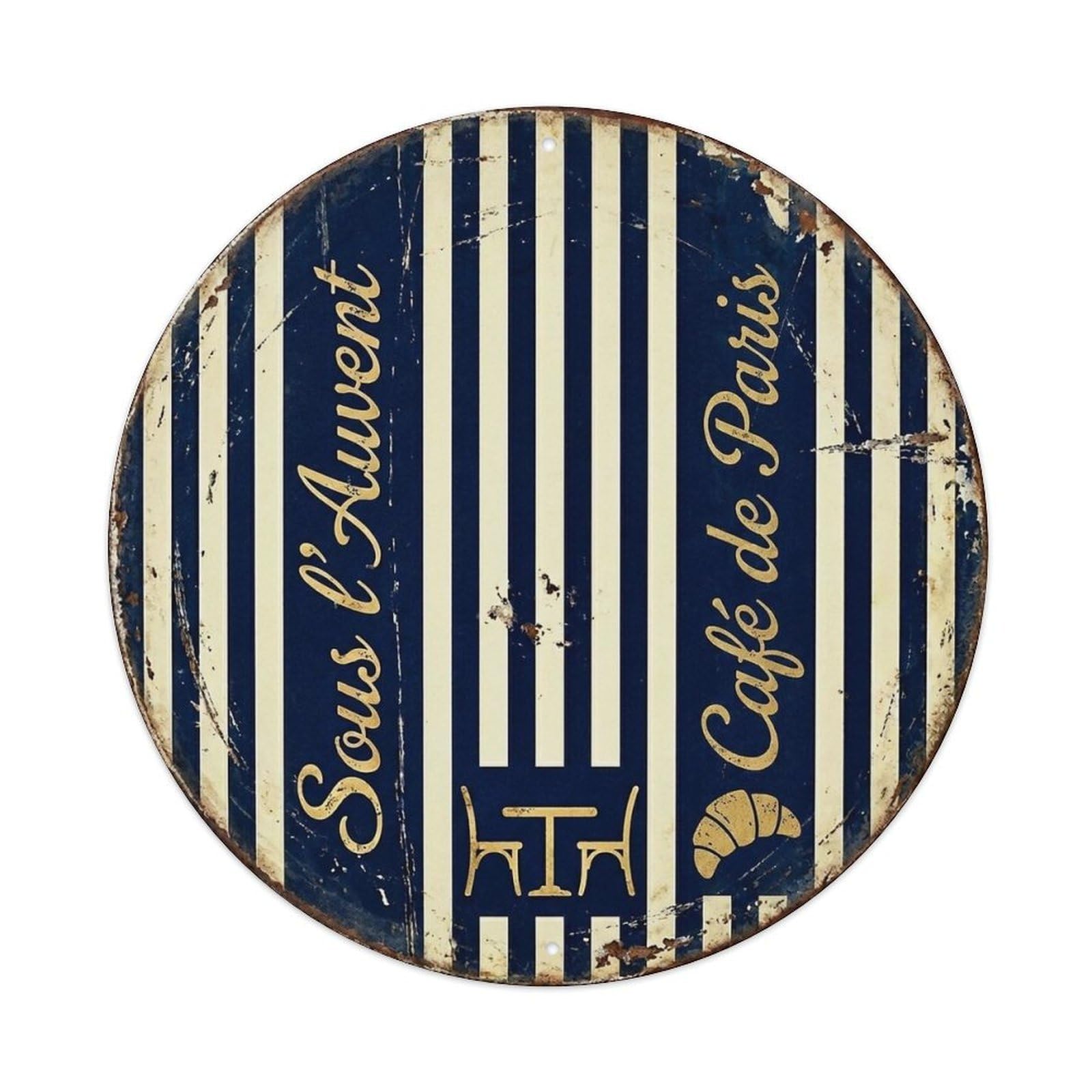 Espresso Striped Awning Cafe Latte Coffeehouse Bistro Metal Tin Sign Plaque Wall Decor for Cafe, Man Cave, Club Bar, Office, Home Garden Round Metal Poster 8x8Inch
