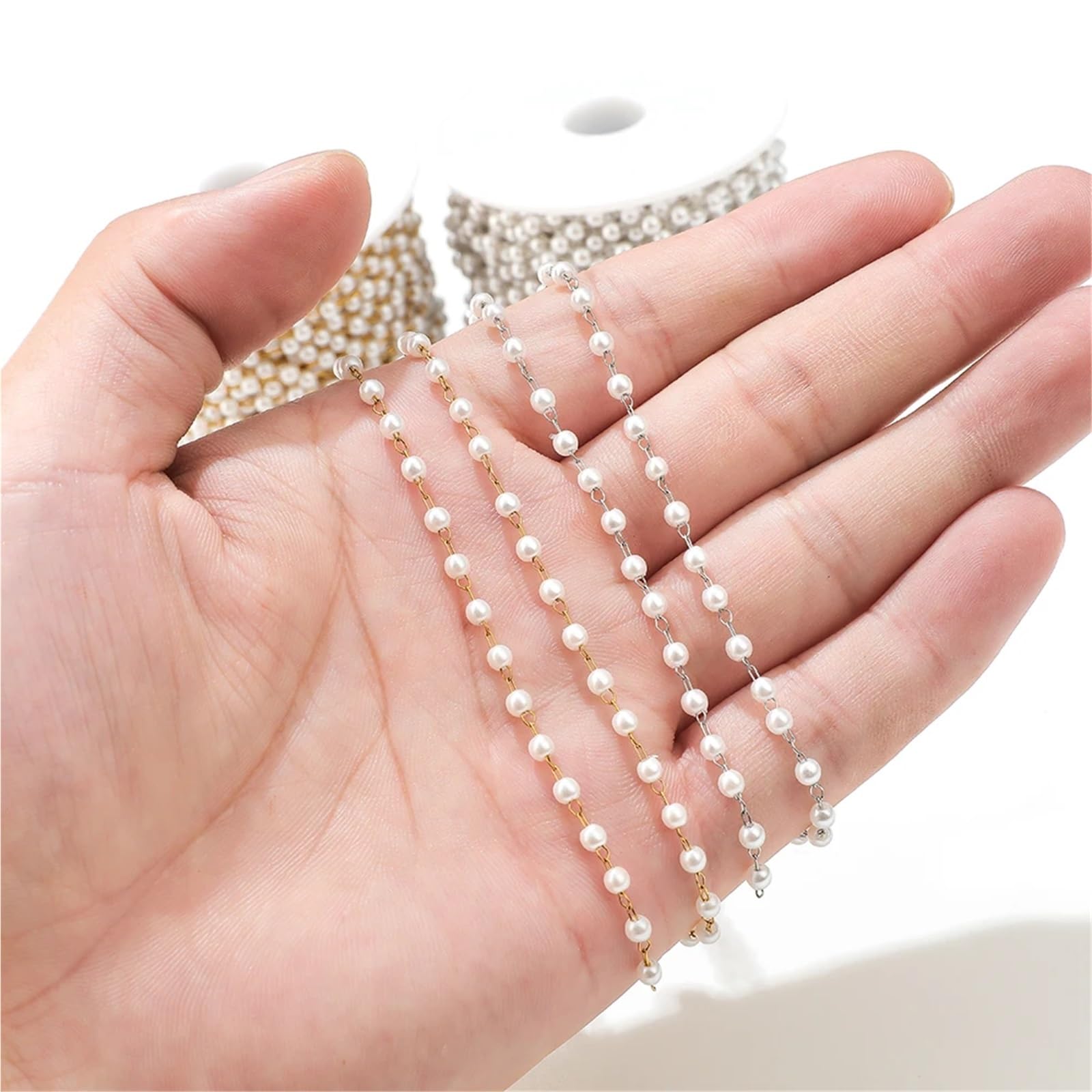 Catena di perline a sfera, Catena a sfere in acciaio inossidabile da 6 metri e 3 mm di larghezza for la creazione gioielli braccialetti fai-da-te(Gold Color)