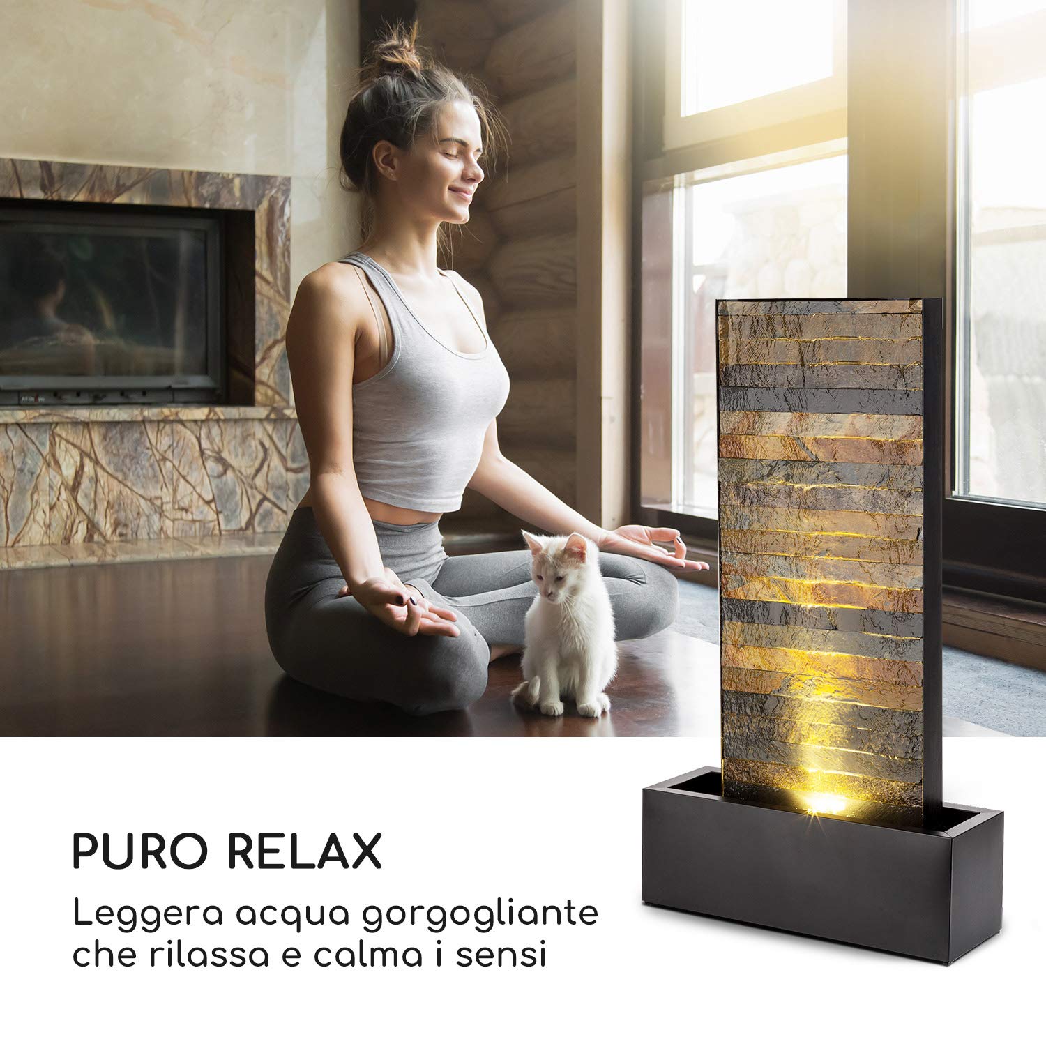 Blumfeldt Raincastle - Fontana Decorativa da Giardino e da Interni, Circolazione Continua Acqua con Loopflow Concept, 12 LED, Pompa da 8W, Protezione: IPX8, Metallo Galvanizzato, Ottica in Mattoni