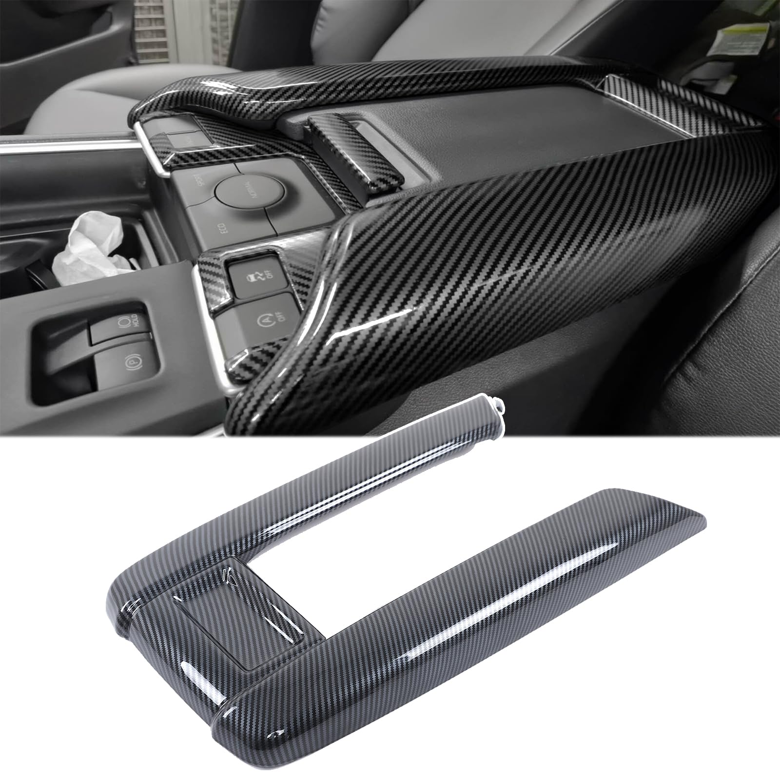 Photo 1 of Car Center Console Cover Trim Compatible with Toyota Grand Highlander 2024 2025 2026,ABS Center Seat Armrest Storage Box Panel Frame Trim Cover Interior Accessories 1PCS (Carbon Fiber Pattern)