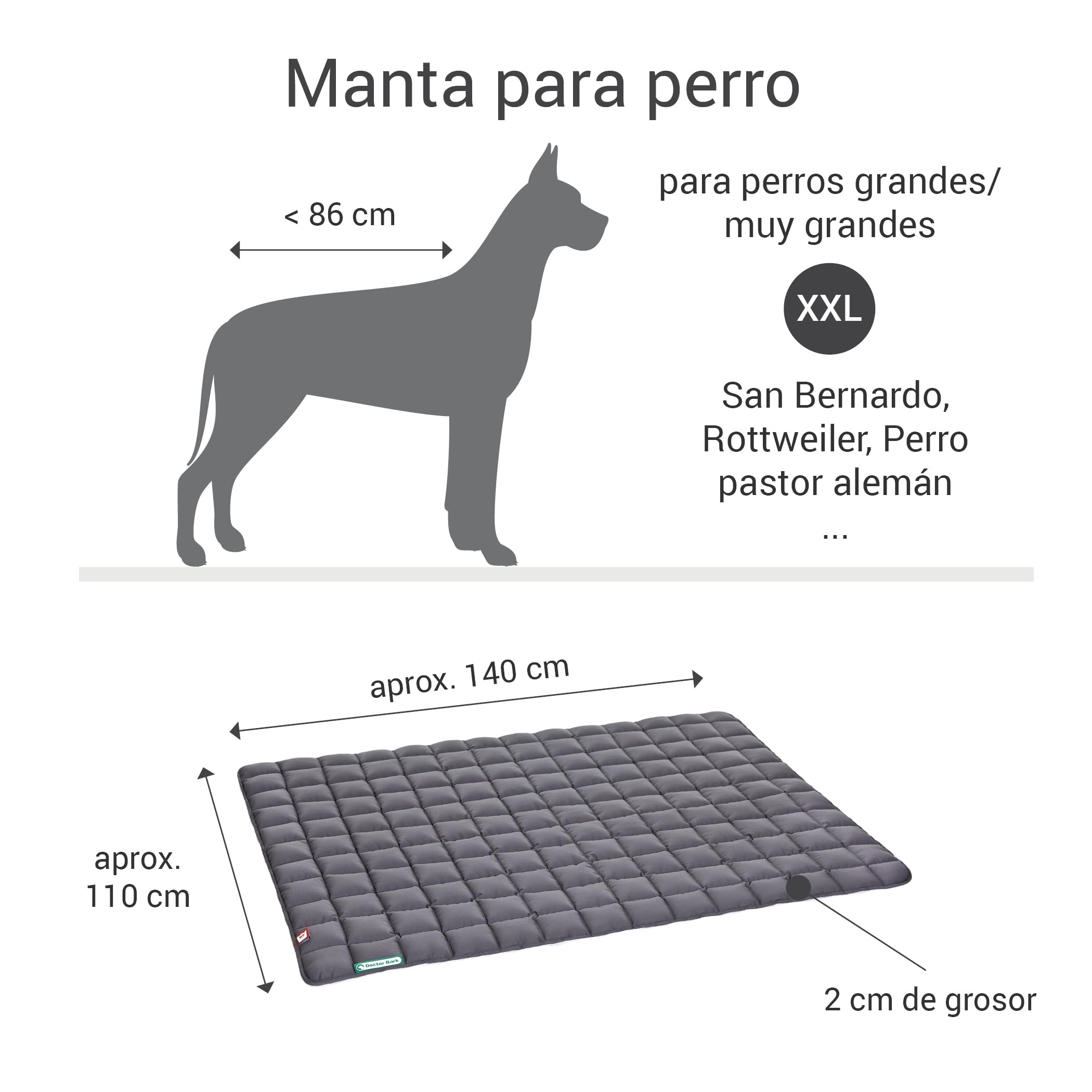 Doctor Bark Manta para Perros - Suave e hipoalergénica, Resistente a los arañazos y Duradera, Lavable a 95°C - Disponible en Diferentes tamaños y Colores(XXL, Gris)