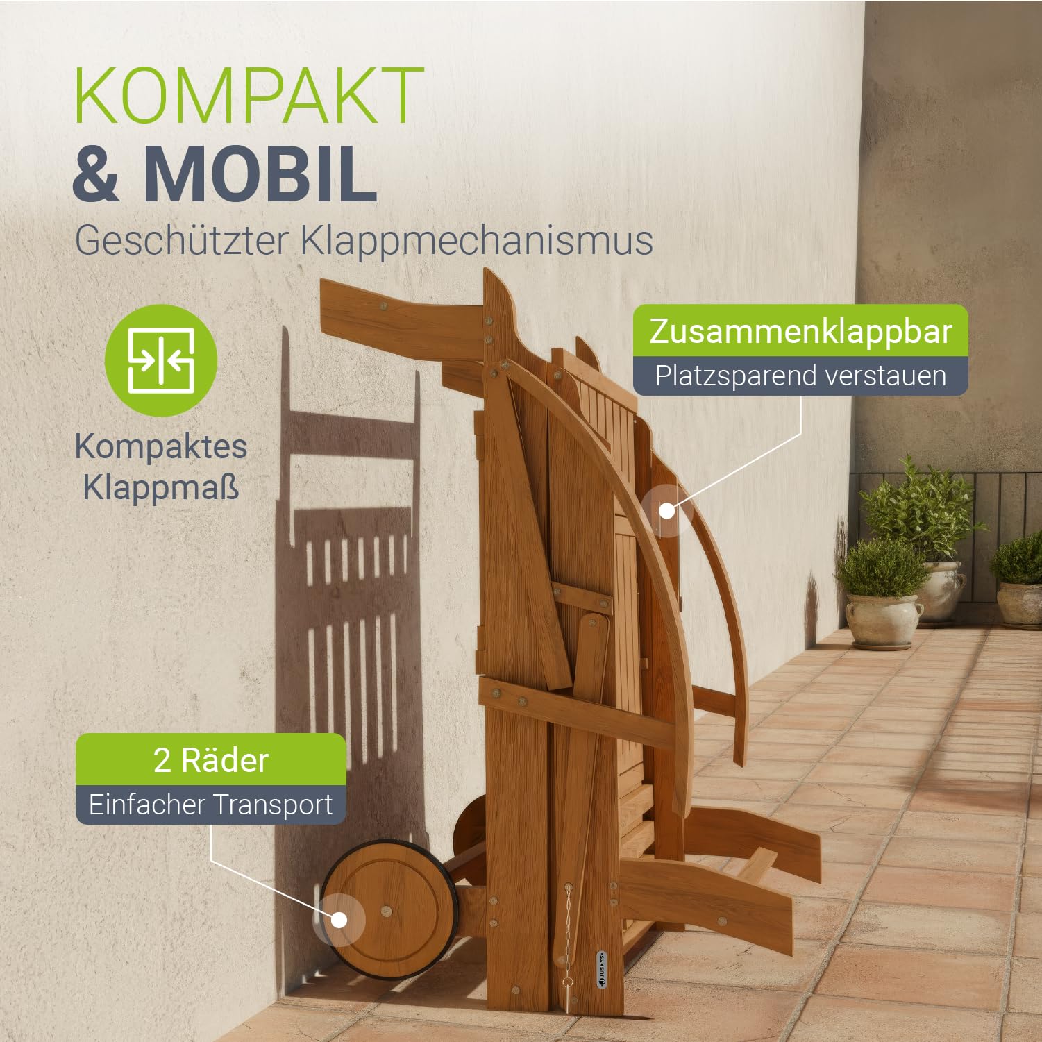 Juskys® Sonnenliege SunScape - Natur, Akazie mit verstellbarem Tisch & Beinablage, Stabil & Langlebig, 196x73x30 cm