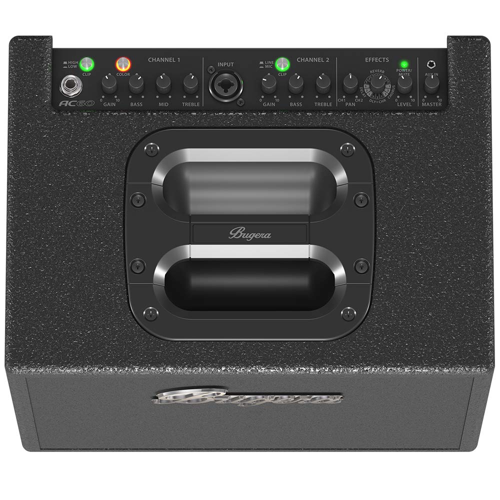 Bugera AC60 Tragbarer 60-Watt-2-Kanal-Akustik-Instrumentenverstärker mit Original-Turbosound-Lautsprecher und Klark Teknik FX-Prozessor