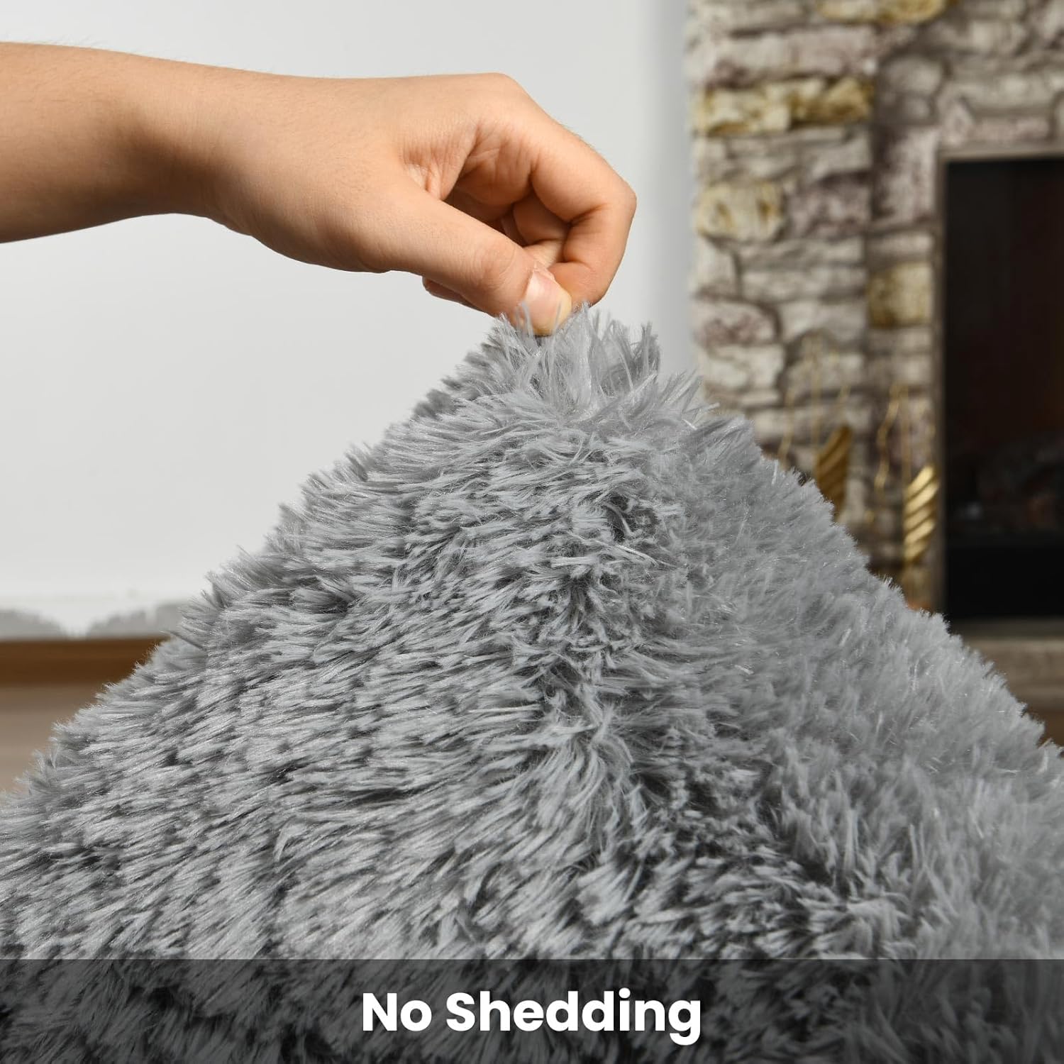 Terrug Grey Fluffy Area Rug for Bedroom, 4x6 Ft Tie-Dyed Shag Throw Rugs, Soft Machine Washable Plush Carpet with Non Slip Backing for Girls Kids Room Bedside Floor Decoration