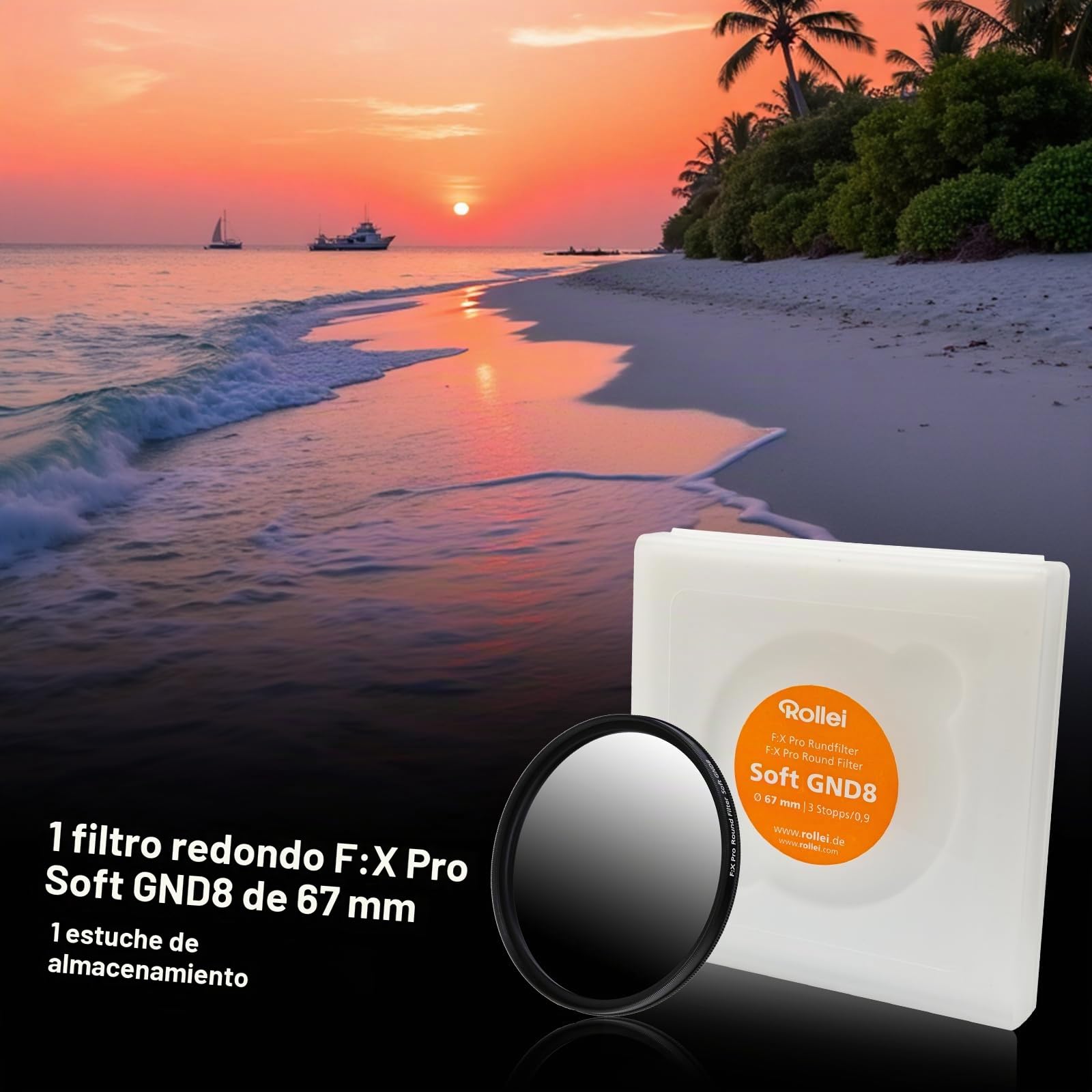 Rollei F:X Pro - Filtro Redondo de Degradado Gris Soft GND 8 con Anillo Giratorio para Ajustar el Degradado a lo Largo del Eje de rotación, Ideal para fotografía de paisajes y Arquitectura (67 mm)