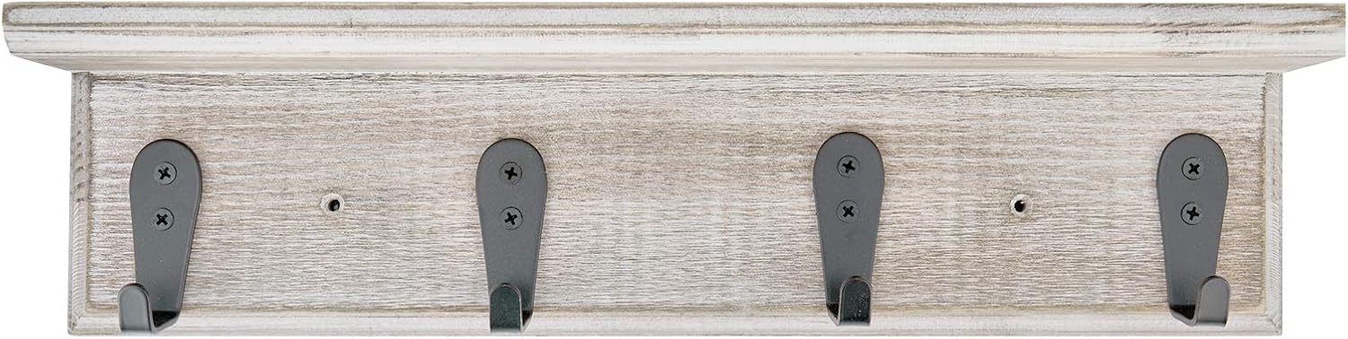 Sageme Coat Rack with Shelf, Wall Mounted Entryway Shelf Wall Floating Rustic Shelf Entryway Hanging Coat Rack with 4 Metal Hooks for Entryway, Mudroom, Kitchen, Bathroom (4 Hooks, Pinewood)