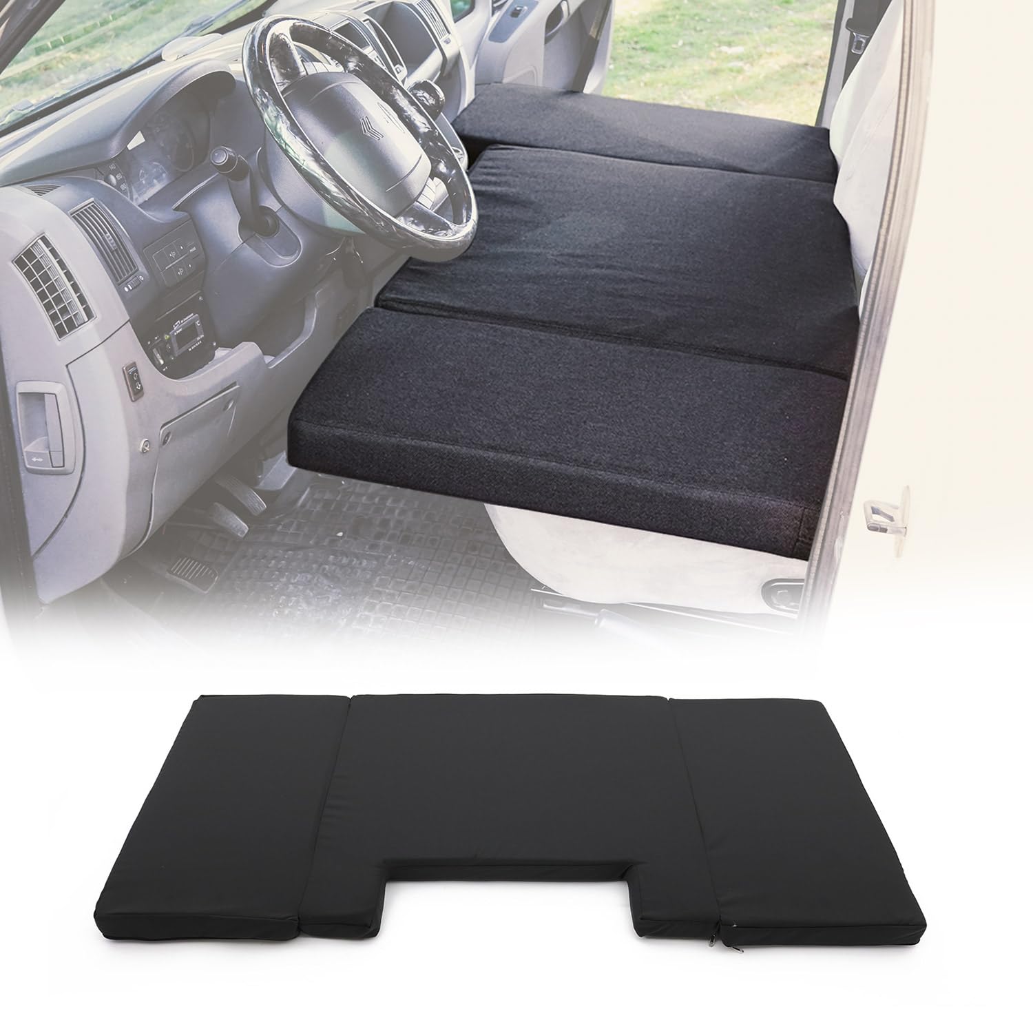 OMAC Camper Bett Fahrerhausbett Matratze kompatibel mit Ford Transit/Tourneo Custom 2023-2026 Schwarz