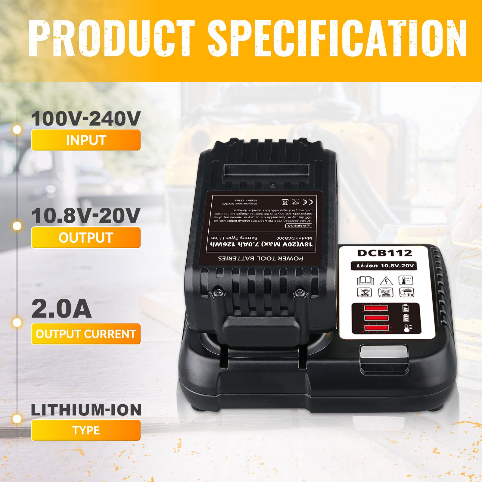 DCB112 Rapid Charger Repalcement for Dewalt Battery and Charger 20V Max Battery DCB120 DCB200 DCB201 DCB107 Compatible with Dewalt 20v Max Battery and Charger Combo 12V-20V Lithium-Ion Batteries