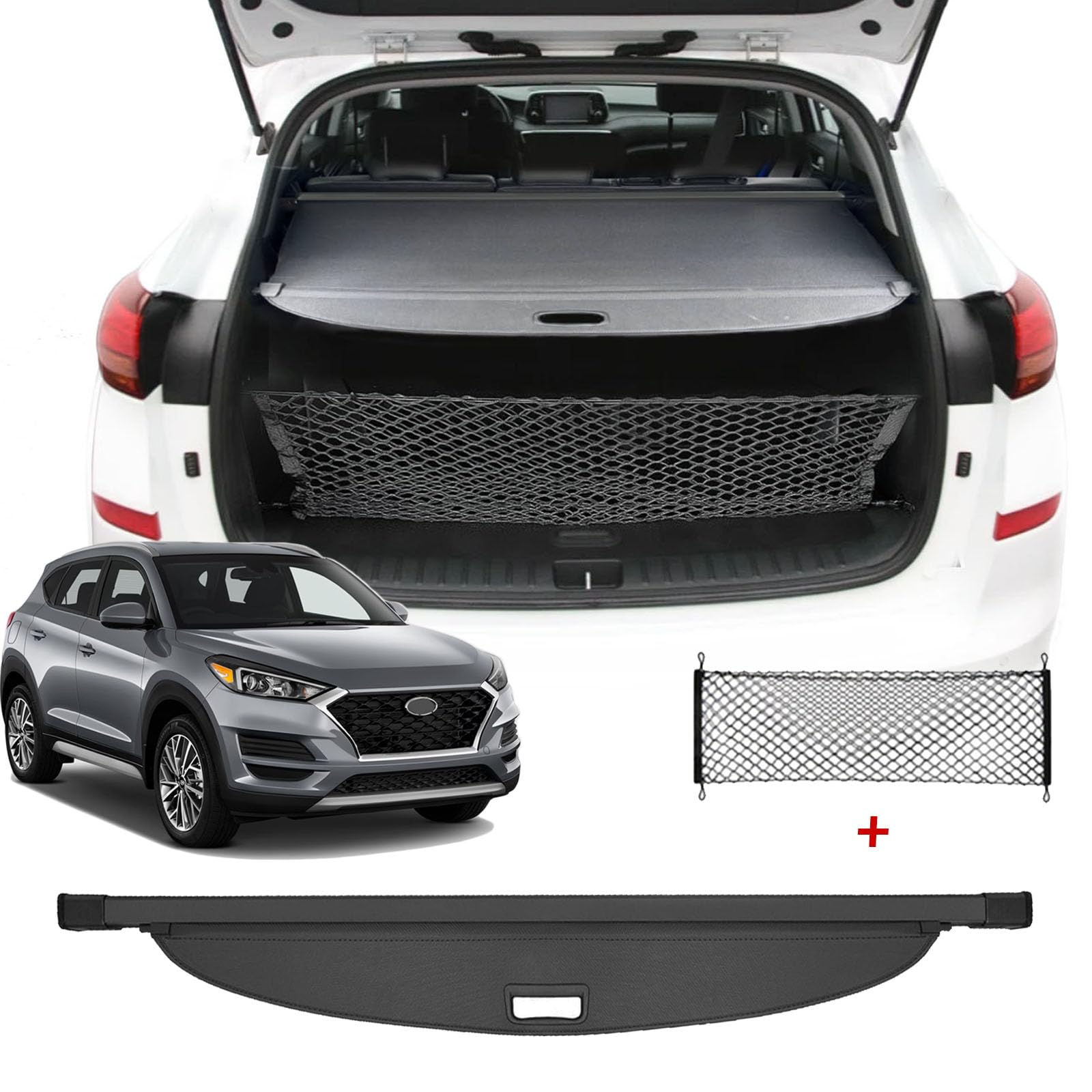 Cargo Cover for Hyundai Tucson 2020 2021Accessories 2016 2017 2018 2019(Canvas),Retractable Trunk Cover Organizer Security Shielding Shade Tonneau Cover for Hyundai Tucson Accessories