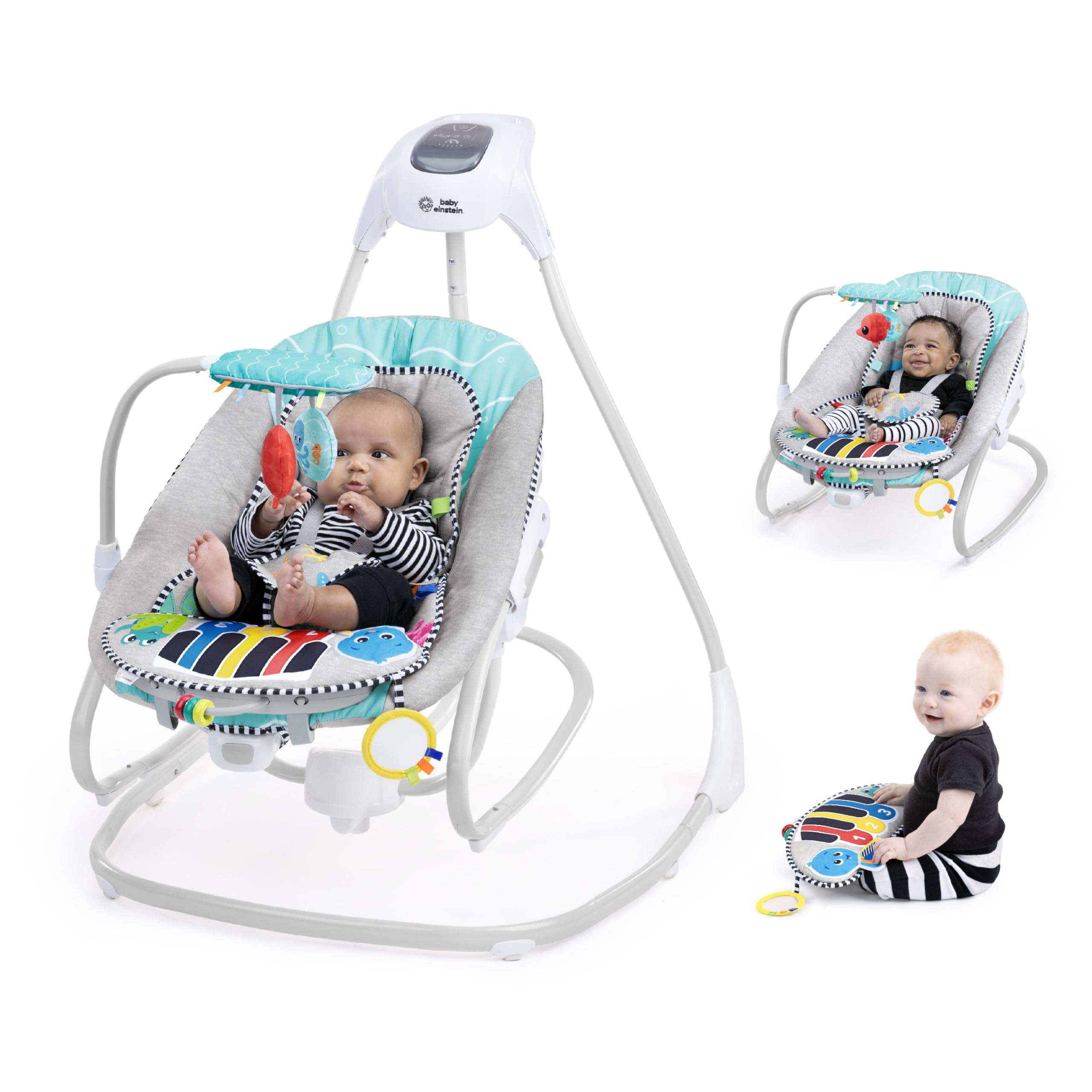 Baby Einstein Explorers Kick to It 4-in-1 Musical Swing & Rocker, with Removable Piano Toy, Ages 0 Months and Up