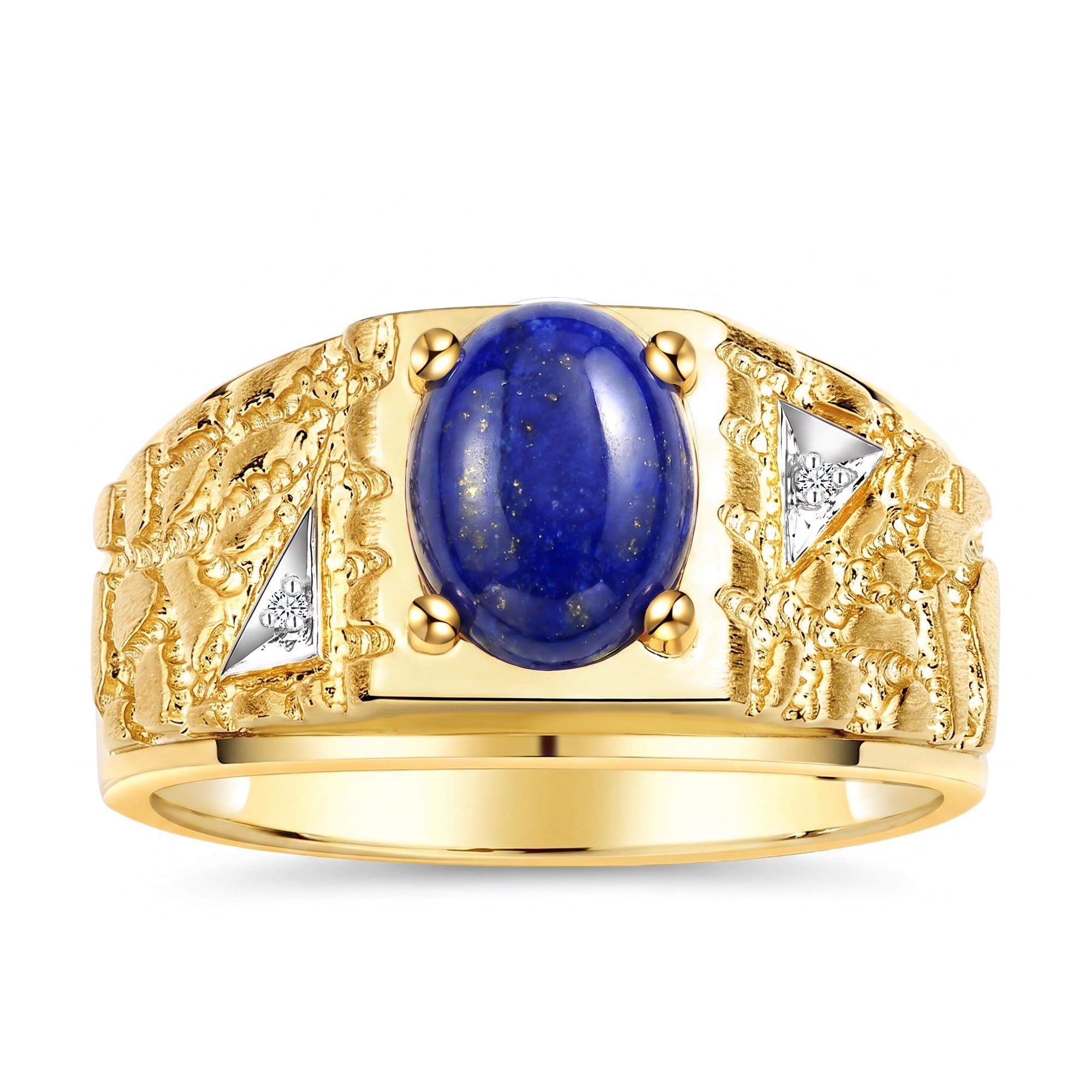 Rylos Men's Rings Designer Nugget Ring: Oval 9X7MM Gemstone &amp; Sparkling Diamonds - Color Stone Birthstone Rings for Men, Yellow Gold Plated Silver Rings in Sizes 8-13. Mens Jewelry