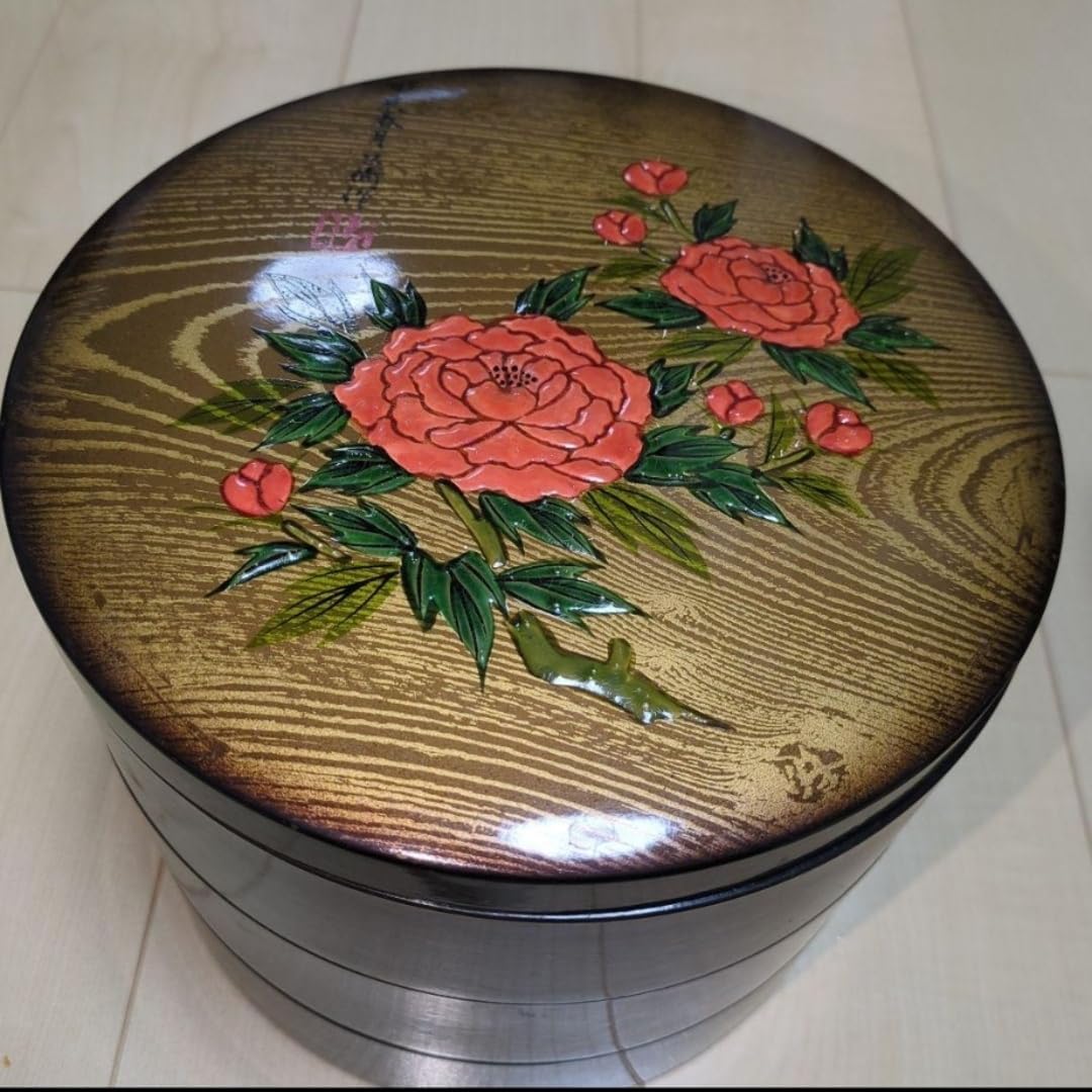 金杢目塗 牡丹蒔絵 重箱３段