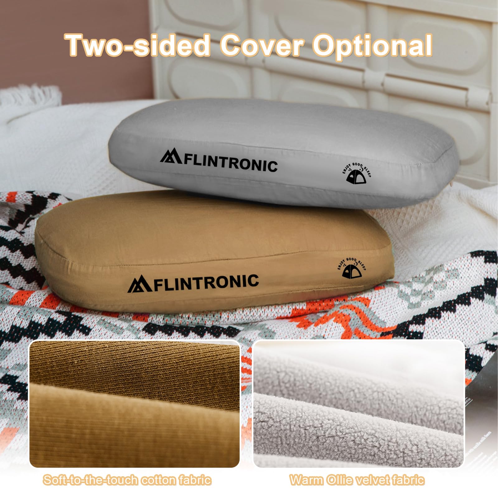 flintronic Almohada De Espuma Viscoelástica para Camping, Almohadas De Espuma Viscoelástica de Rebote Lento, Almohada de Viaje Portátiles, para Camping, Coche, Playa, Oficina (Marrón)