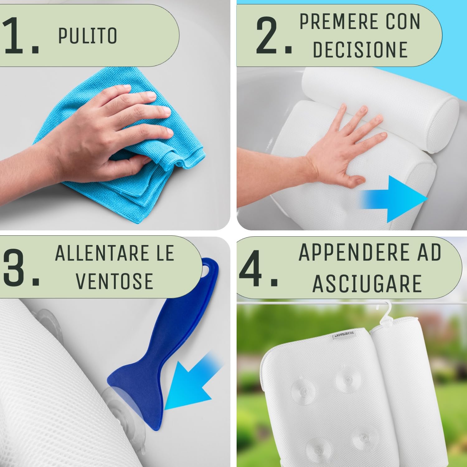 SilverRack Cuscino da bagno MEDIAMENTE MORBIDO [Bianco 3D] - Cuscino per il collo per vasca da bagno con ventose come accessorio per vasca da bagno - Cuscino per vasca da bagno