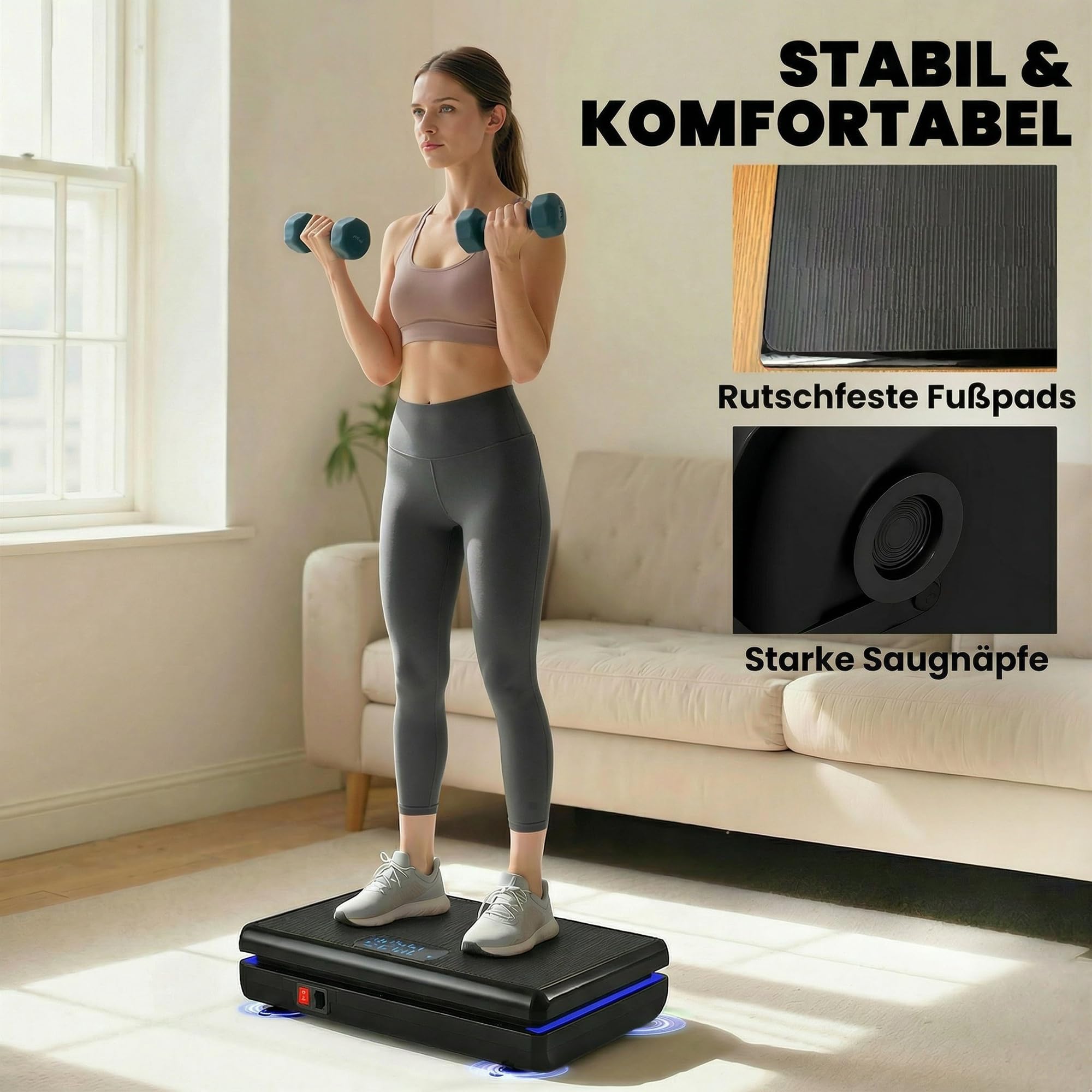 SPORTNOW Vibrationsplatte Rüttelplatte mit 120 Intensitätsstufen 5 Vorprogramm LED-Lichtern Widerstandsbänder rutschfest Vibrationsgerät Kompakt Vibrationstrainer für Muskelaufbau Ganzkörpertraining