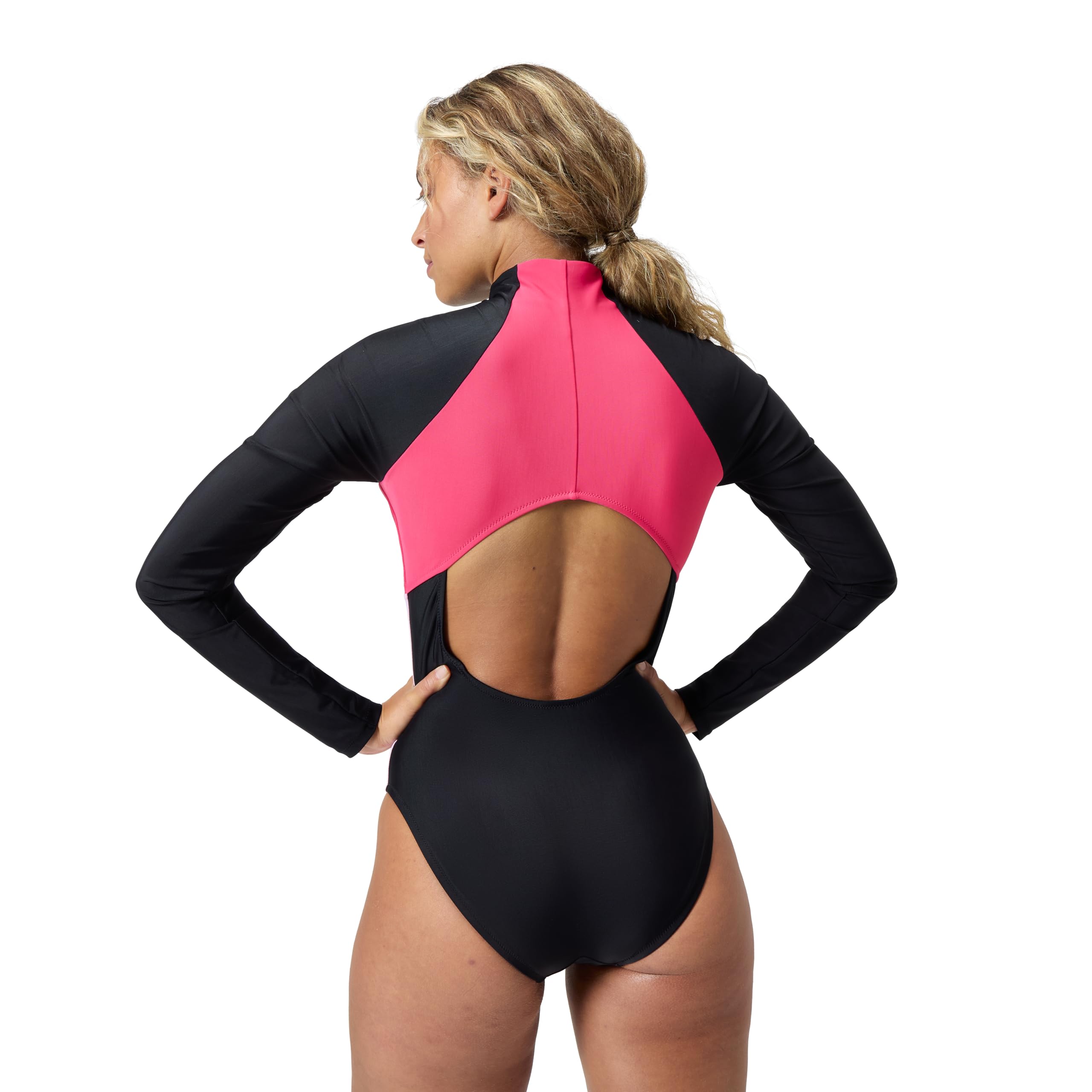 Speedo Swimsuit One Piece Hydraline Standard Cut Traje de baño de una Sola Pieza, L/S Zip Frambuesa Fill, XS Mujeres
