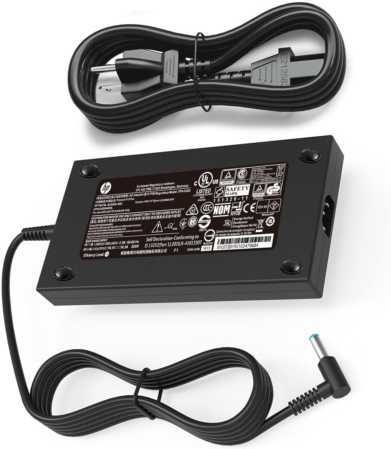 200W Charger fit for HP OMEN Pavilion Gaming 15 17 Envy 15 OMEN 15 15t 17 17t TPN-DA10 19.5V 10.3A Laptop Adapter, Connector Size:4.5x3.0 mm Blue tip, Replace