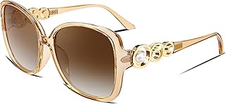 Karsaer Women's Fashion Sunglasses, Oversized Square Frame with Pearl Sparkling, Polarized UV Protection E1056