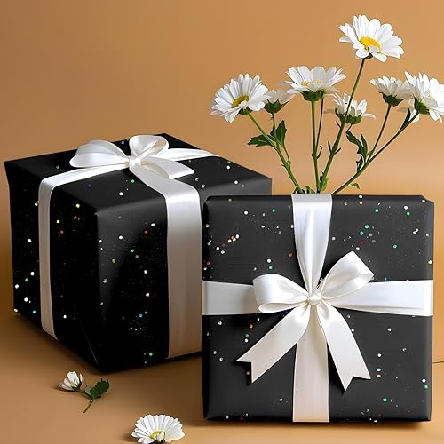 Miniatura 7 de Papel de seda negro con purpurina para bolsas de regalo, 36 hojas de 20 x 20 pulgadas, papel de regalo reciclable para bodas, cumpleaños, fiestas y