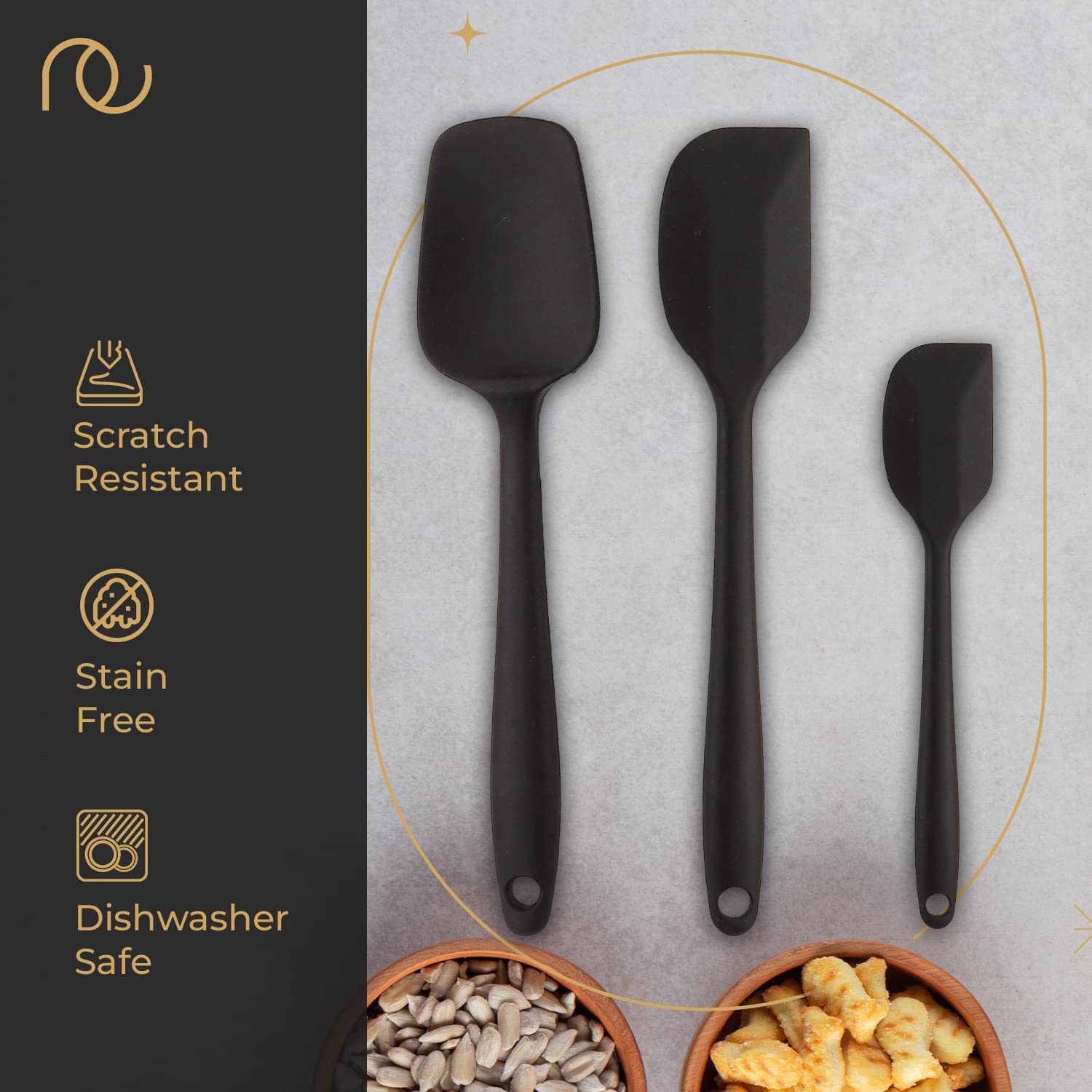 Frenchware Set of 3 Non-Stick Silicone Spatula for Cooking, Baking & Mixing