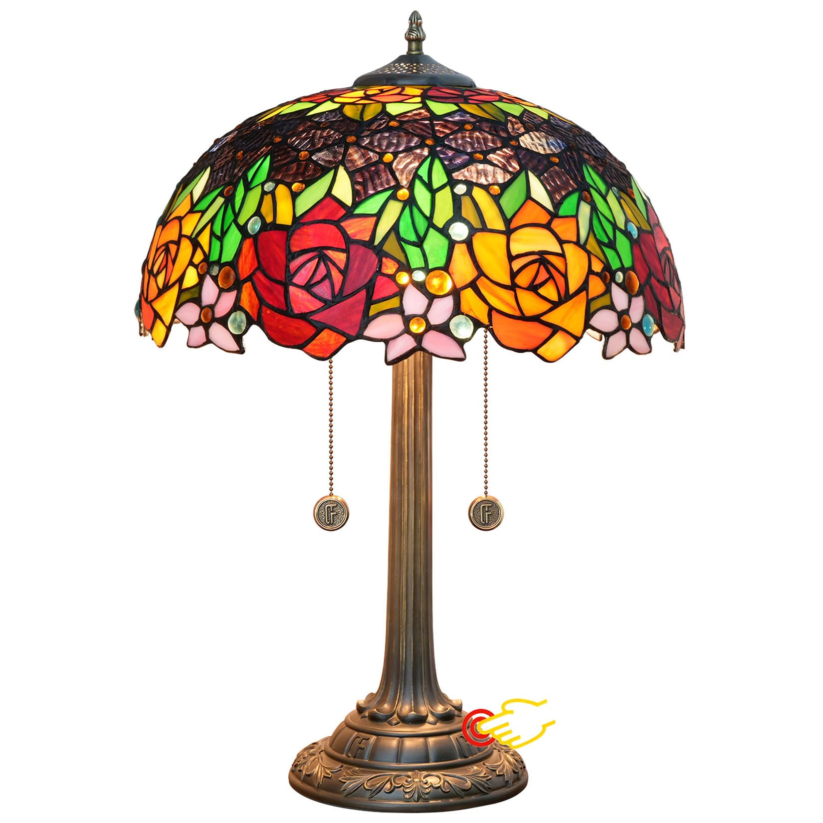Witrażowa lampa stołowa ze sterowaniem dotykowym, 40 cm kwiat róży lampka do czytania do sypialni, salonu, domowego biura, oświetlenie komody