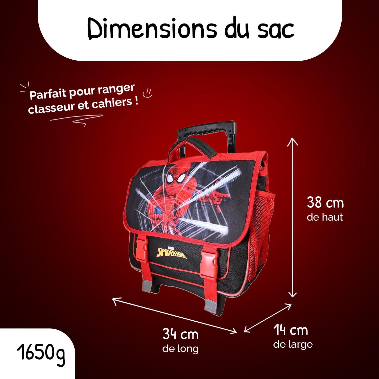 Bagtrotter SpiderMan - Cartable à roulettes 38 cm - Rouge/Noir - Garçon - 2 compartiments