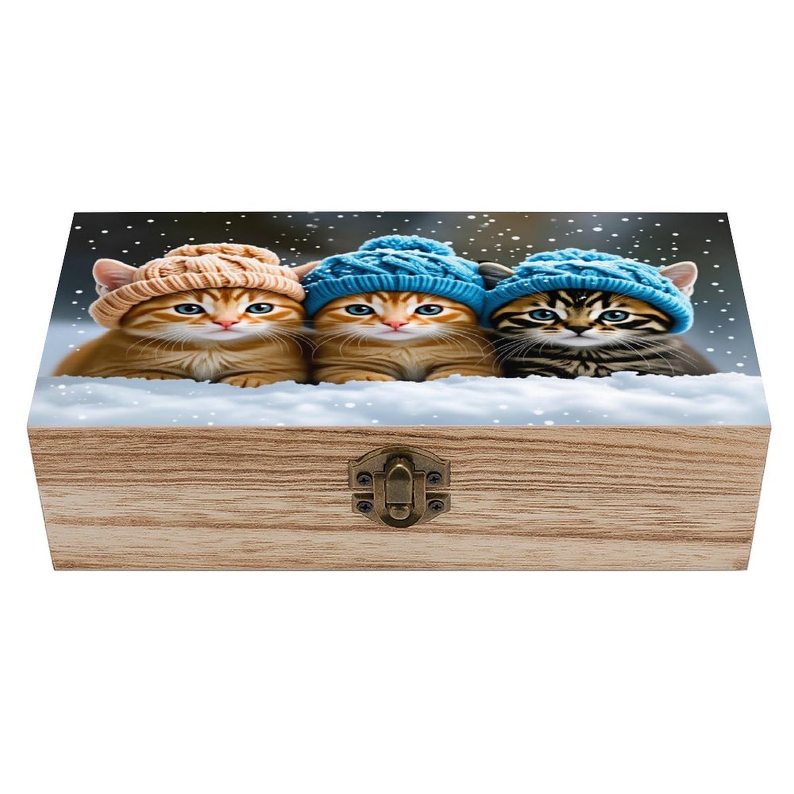 asbwuo Winter Kittens Hats Vintage Wooden Keepsake Box