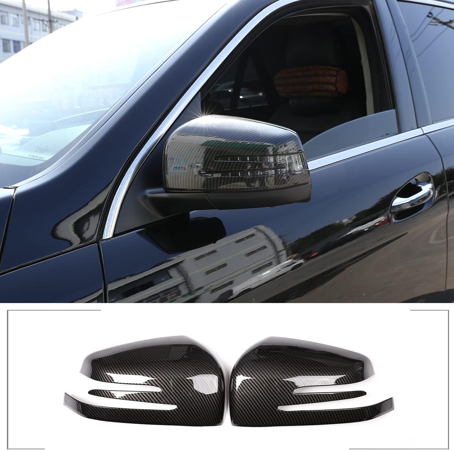 TINKI 2pcs Carbon Fiber Look Car ABS Side Rearview Mirror Cap Cover Trim for Mercedes Benz ML GL 2013-2016 GLE GLS Class 2015-2017 (Carbon Fiber)
