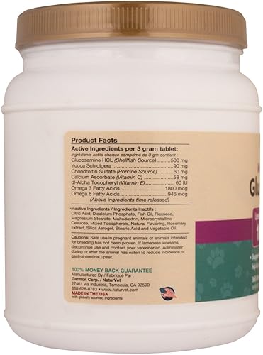 Miniatura 2 de NaturVet 240 tabletas de glucosamina DS con glucosamina y condroitina para perros (360 unidades)