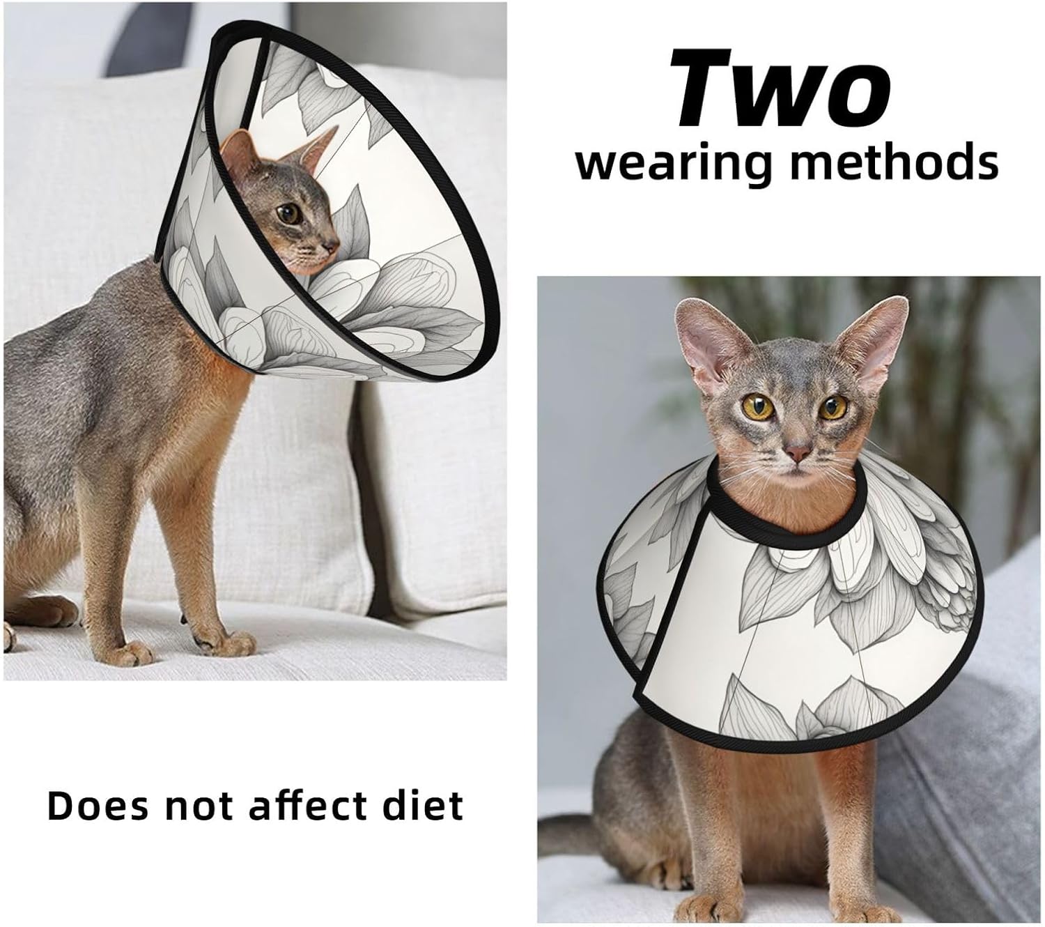 Hand Drawn Flower Print Cat Cone Collar, Adjustable Elizabethan Collar, Soft Dog Recovery Collars, for Small Large Cats