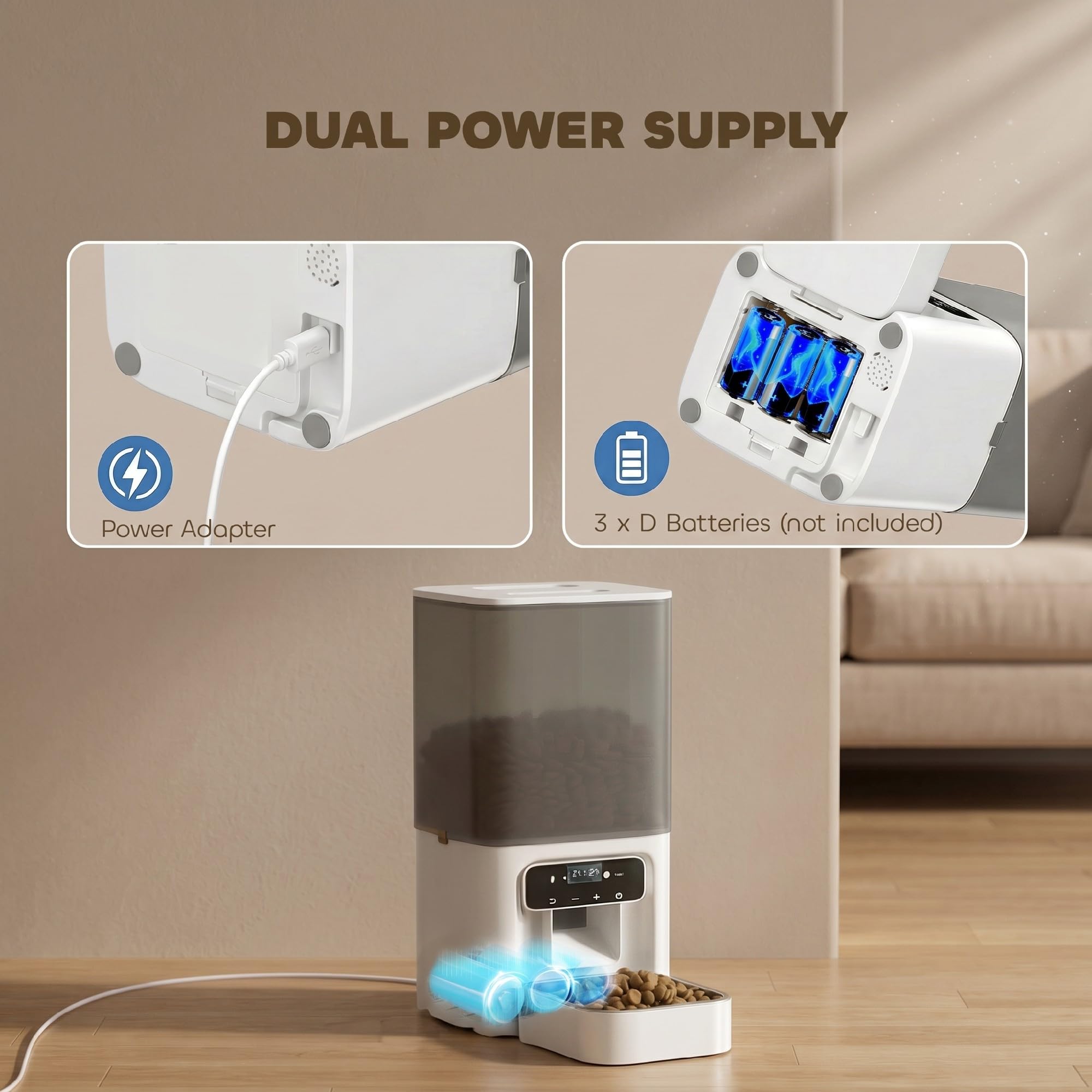 PawHut Dispensador automático Comida Gatos, 4,5L Varios Gatitos | Cuenco de acero inoxidable, temporizador hasta 6 comidas, grabadora de voz, alimentador programable, control de porciones