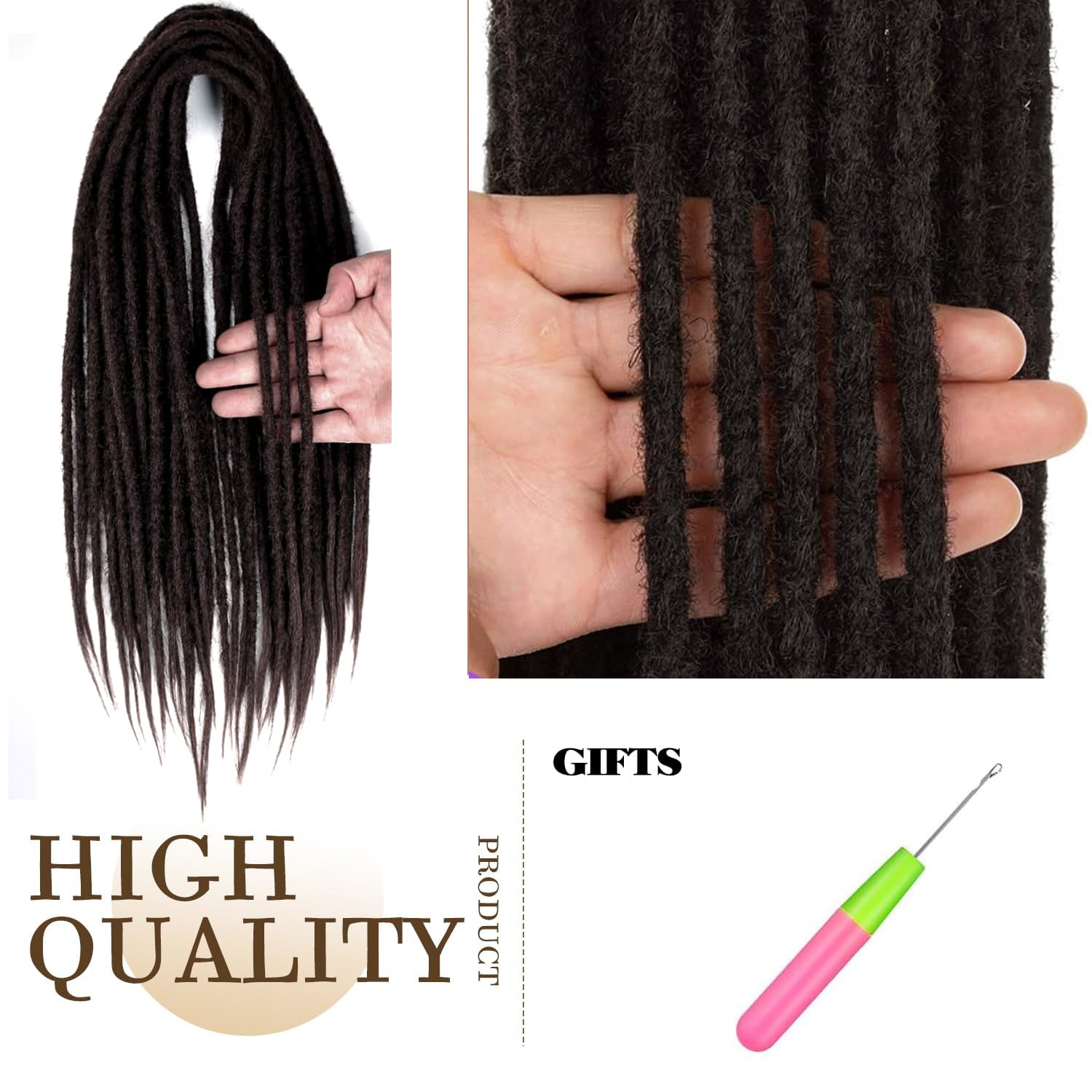 PORSMEER 10 Strands/Pack Dark Brown Synthetic Dreadlocks Extensions,Handmade Hippie Dreadlock 0.6 Width Soft Dreads Hair Reggae Style Locs Crochet Braiding Hair for Women or Mens,18 inch - Image 4