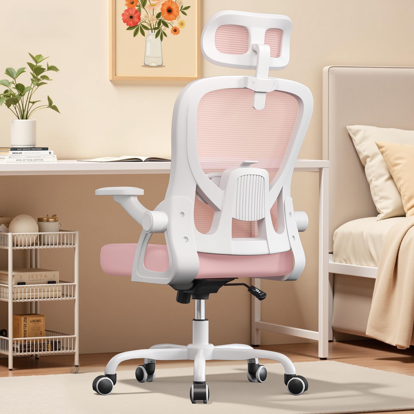 rattantree Chaise de Bureau,Fauteuil Bureau Soutien Lombaire Réglables,Rose