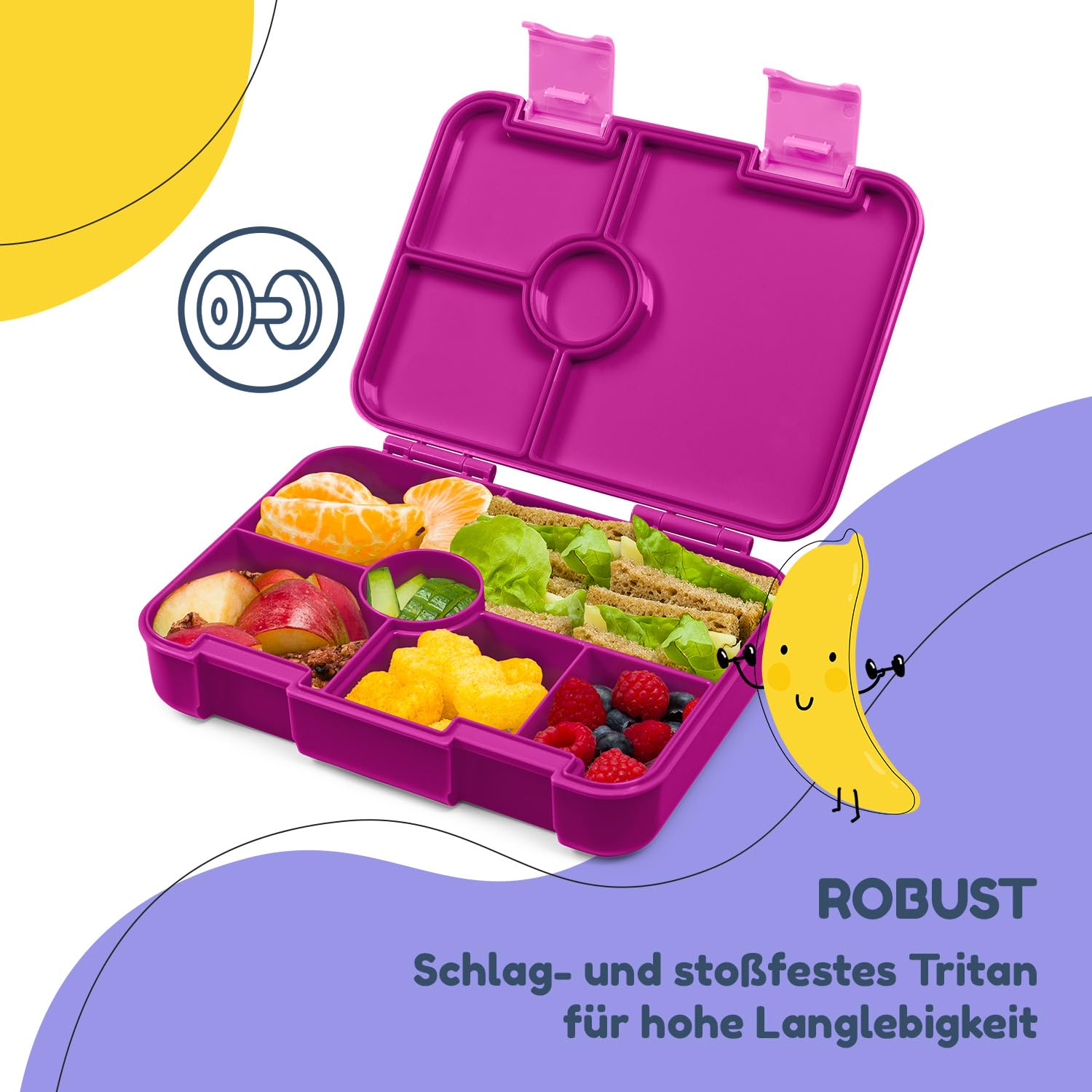 schmatzfatz BPA-Freie Lunchbox Kinder, Bento Box Kinder, Brotbox für Mädchen & Jungen, Snackbox, Perfekt für Schule, Kindergarten & Ausflüge (Lila)