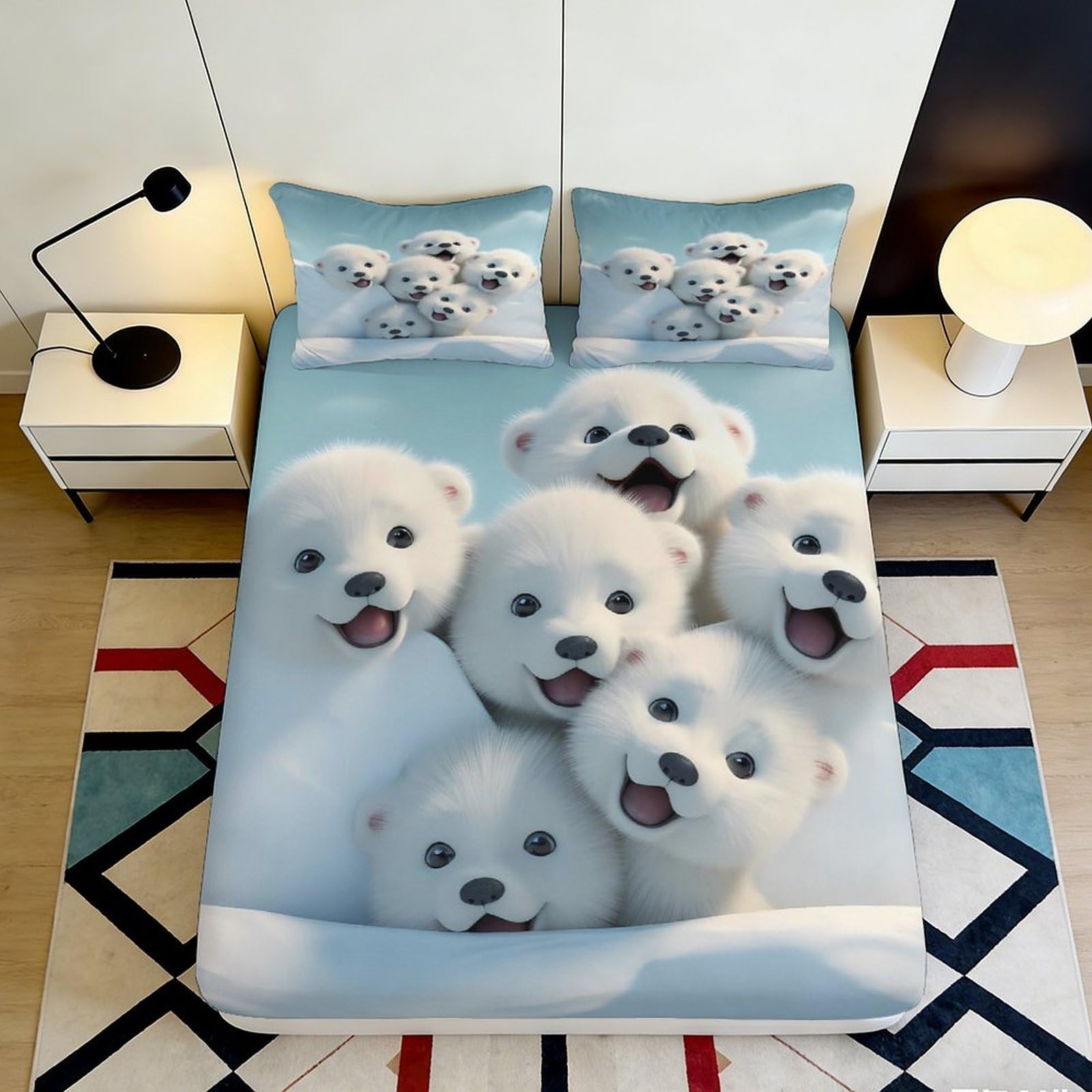 Jqzkxnhpbr Style-2 3D Printed Polar Bear Family Fitted Sheet Microfiber Soft Anti-Slip Mattress Cover For Bedroom Dorm Decorative Protection 90X200x25cm
