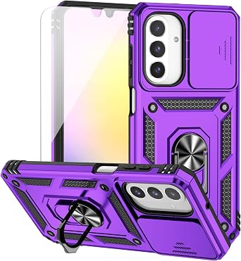 for Samsung Galaxy A26 5G Case with Camera Lens Cover HD Screen Protector, Dual Layer Military-Grade Drop Tested Magnetic Ring Holder Kickstand Protective Phone Case for Samsung Galaxy A26 5G Purple