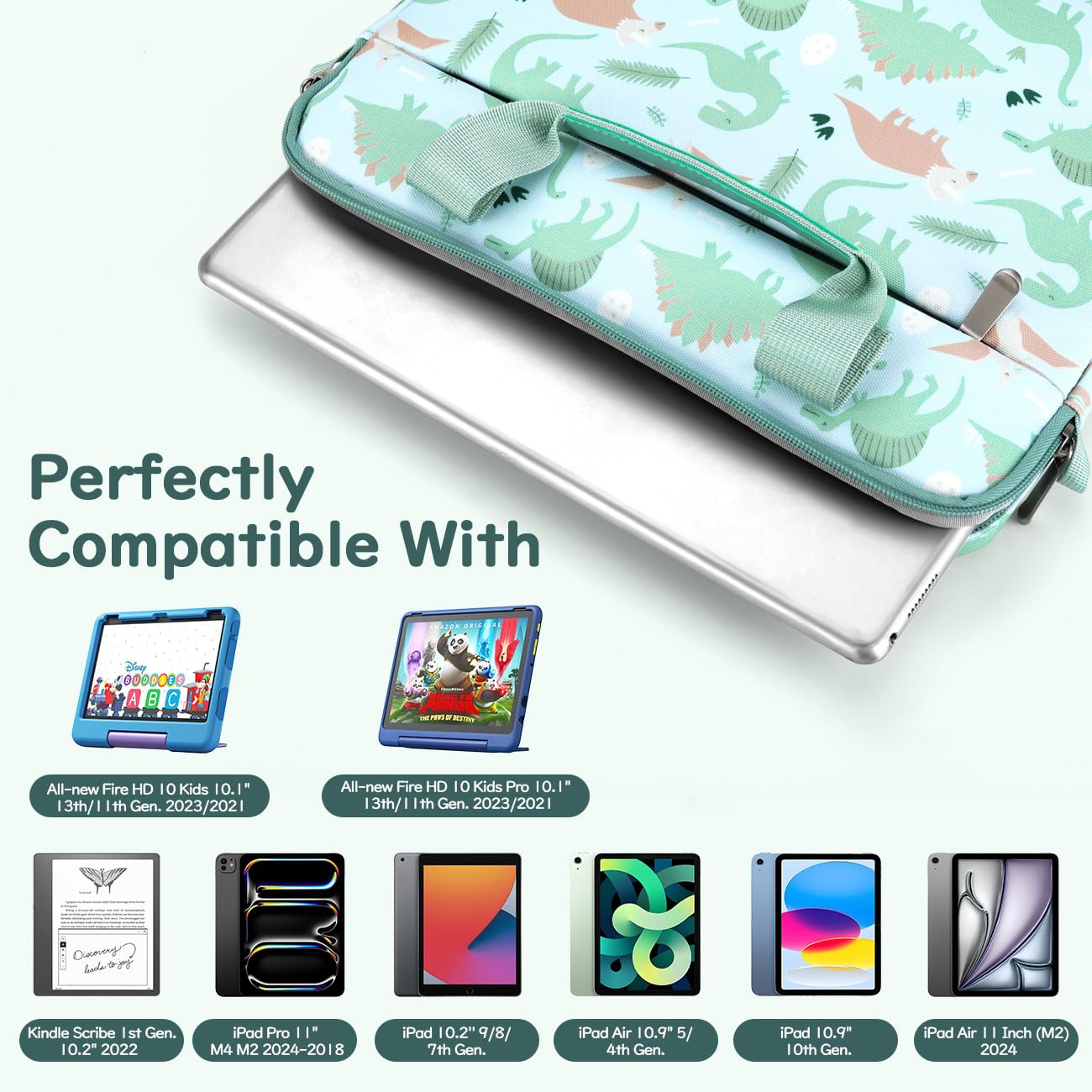 Topevoeon Kinder Tablet-Tasche 13 Zoll - Niedliches Dino Design Mit Griff & Schultergurt