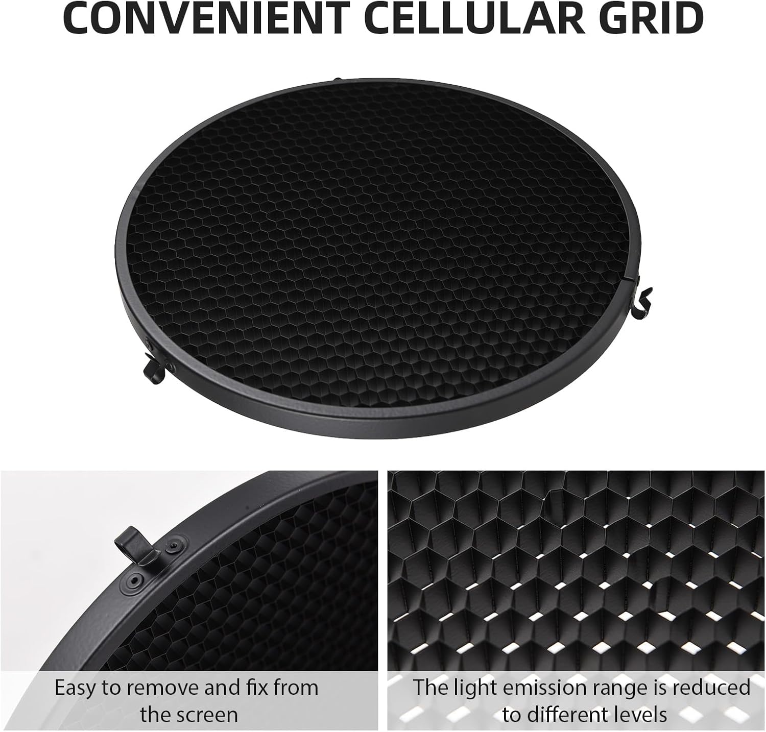 Andoer 9 Inch Reflector Diffuser Bowens Mount Photography Lamp Shape Dish with 60°Honeycomb Grid & White Soft Cloth for Studio Strobe Flash Light Speedlite