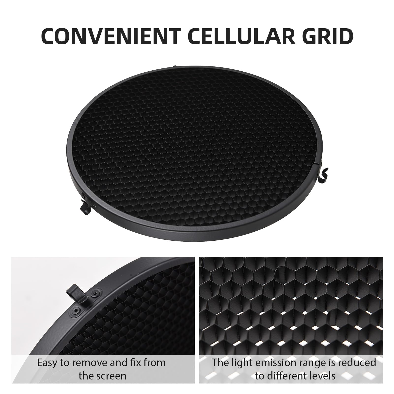 Andoer Diffusore riflettore da 9 pollici con griglia a nido d'ape da 60° e panno morbido bianco, riflettore standard con supporto Bowens, forma lampada per fotografia, flash da studio, Speedlite