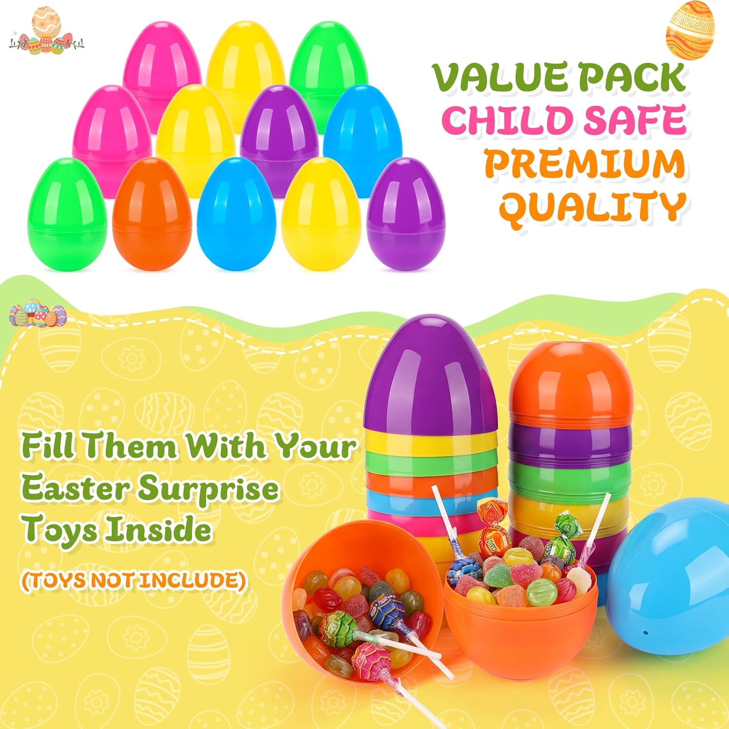 12PCS 6" Jumbo Easter Eggs, Large Empty Easter Eggs for Hunt, Colorful Giant Plastic Egg Fillable with Candy, Toys, Basket Stuffers Fillers, Easter Party Favors