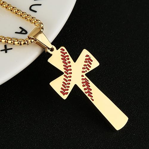 Miniatura 3 de HZMAN Collar con colgante de cruz de béisbol, con el texto bíblico en inglés "I can do all things", versículo de fortaleza, de acero inoxidable