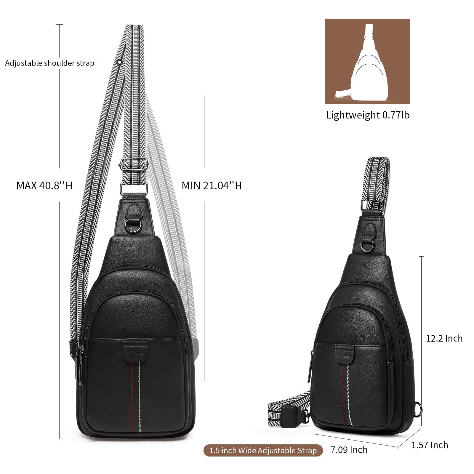 cakang Womens Sling Bag Crossbody Bags for Women Vegan Leather Sling Backpack Daypack Fanny Pack Crossbody Purse Travel: 4-black