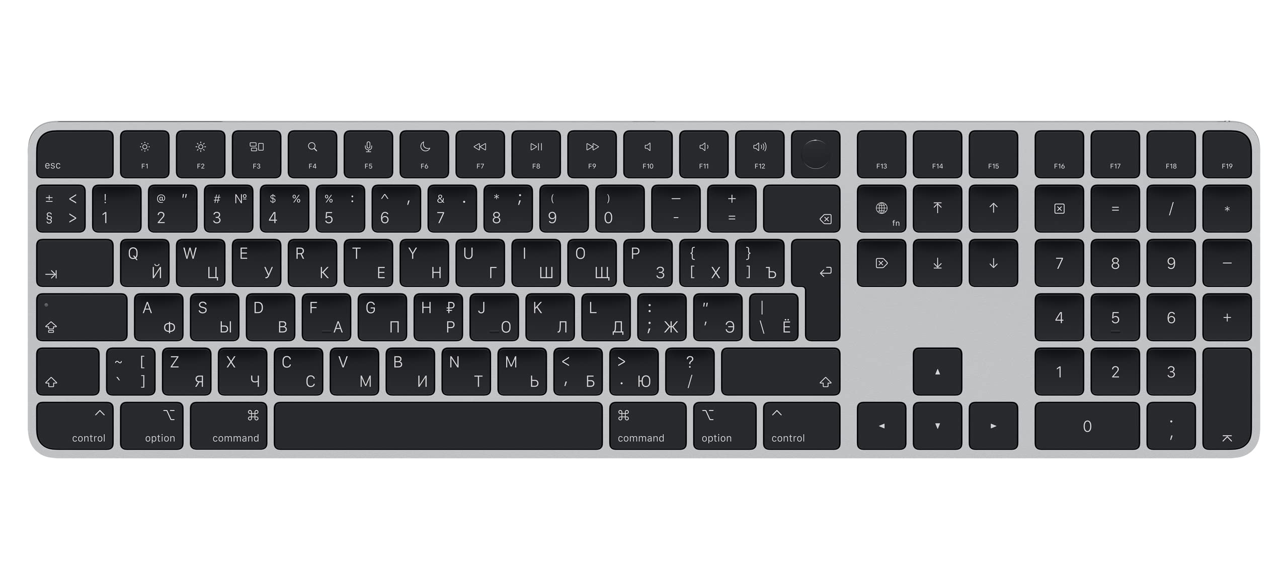 Apple Magic Keyboard with Touch ID and Numeric Keypad: Wireless, Bluetooth, Rechargeable. Works with Mac Computers with Apple Silicon; Russian - Black Keys