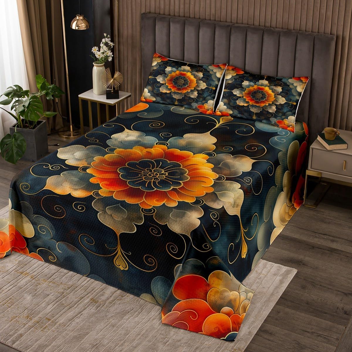 Homewish Cartoon Rainbow Bedspread Twin Size,Colorful Flower Modern Coverlet Set for Kids Girls Boys Room Decor,Love Printed Fashion Bedding Set 2Pcs,White Vintage Hippie Style Quilt,1 Pillowcase