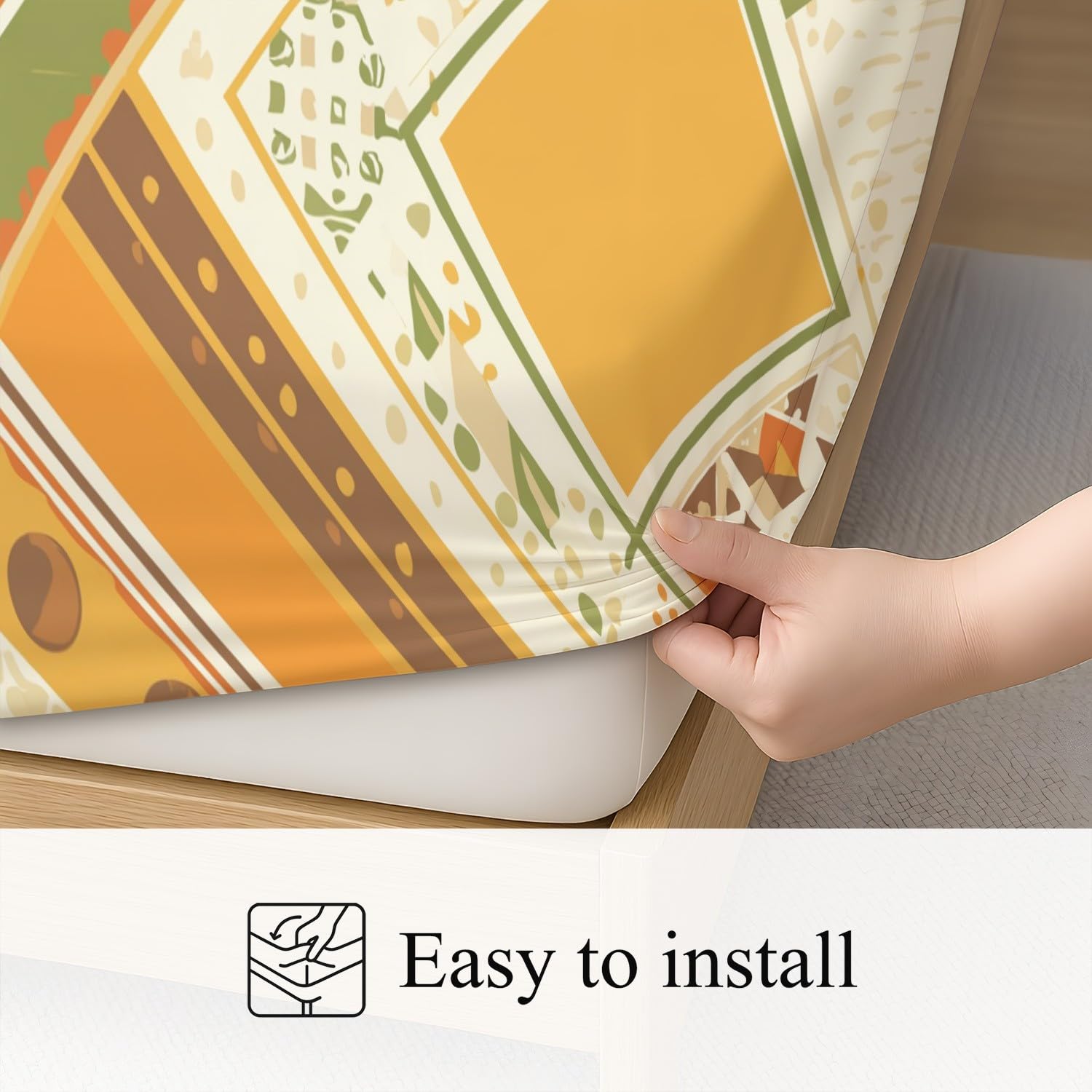 Boho Geometrisch Spannbetttuch Elegant Raute Dreieck Spannbettlaken 140 x 200 x 30 cm 3teilig Mikrofaser Bettwäsche Set mit 2 Kissenbezüge 80 x 80 cm Kein Flachbettlaken