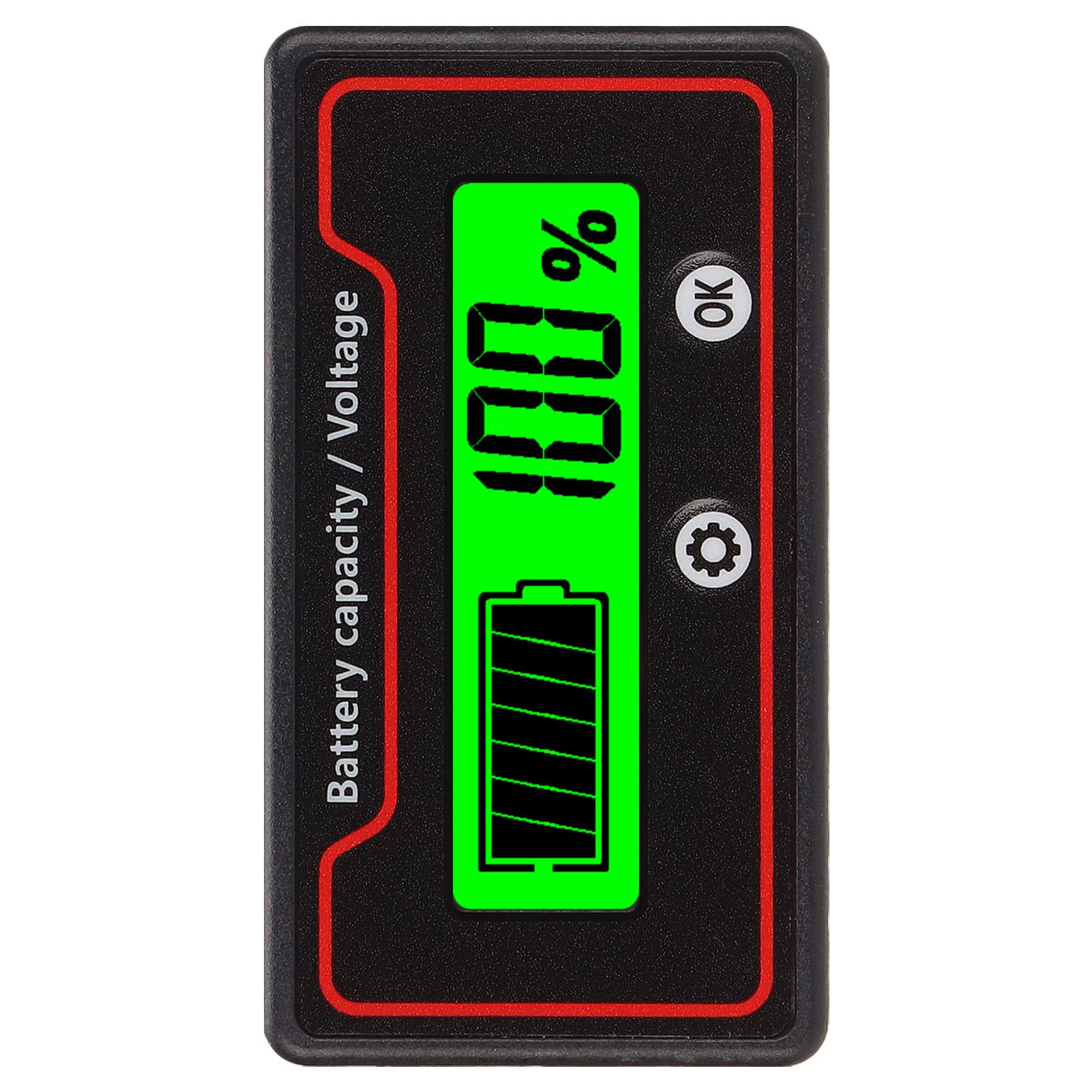 LCD Battery Capacity Meter for Electric Vehicles, 12-84V Voltage Gauge with Alarm & Percentage Display (Green Light)