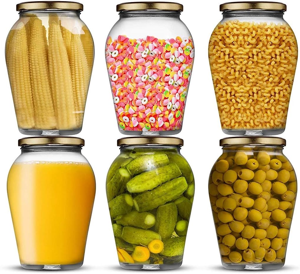Ash & Roh® - Clear Glass Jar And Container With Air Tight Lid Storage of Spices and Dry Fruit (1000 ML BIG POT, 6)