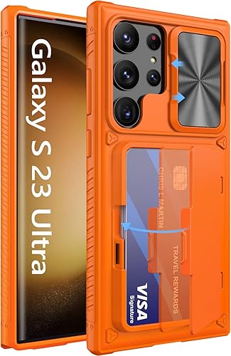 Miniatura 1 de Vihibii Funda para Samsung Galaxy S23 Ultra con tarjetero (4 tarjetas) y funda deslizante para cámara y soporte, a prueba de golpes, parte trasera