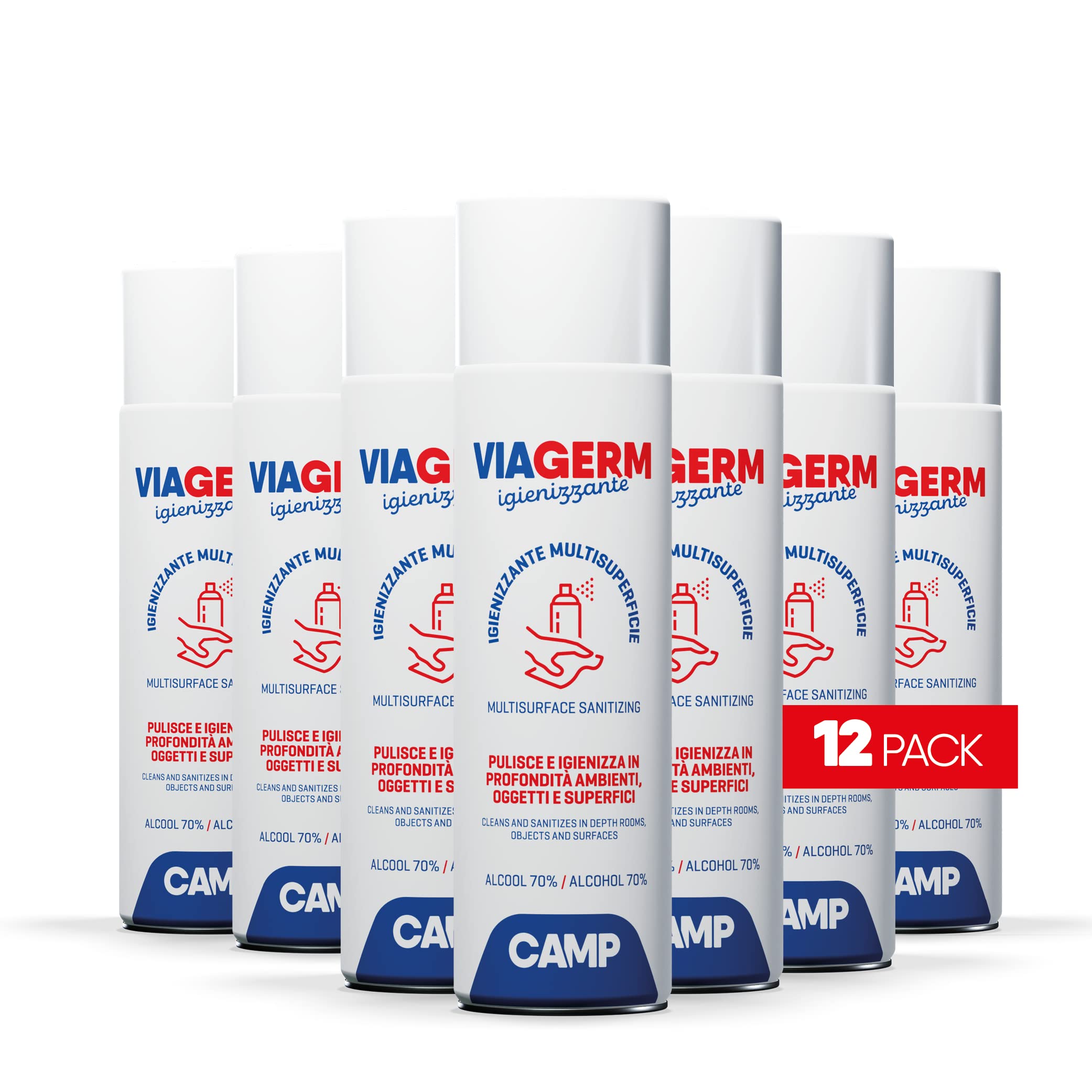 CAMP Viagerm Igienizzante Multisuperficie Spray con alcool 70%, Pack 12x500ml