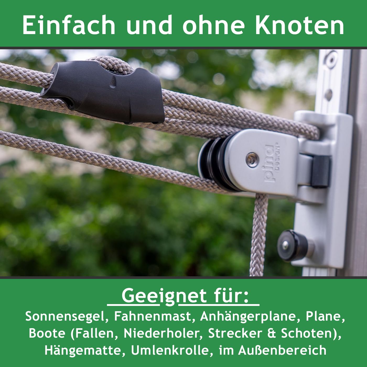16m Tauwerk, Ø 6mm Seil für Sonnensegel aus Polyester Silber-grau | für Flaschenzug, Umlenkrolle, Seilzug & Boote, 800kg Reißlast & Bruchlast 1050 daN (Tauwerk + 4 Seilklemmen)